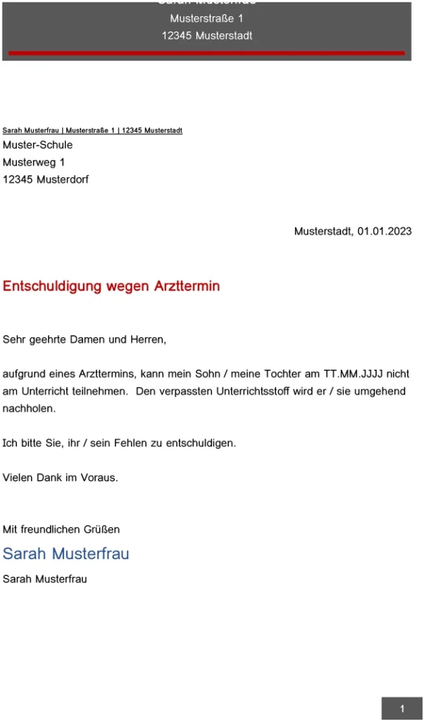 entschuldigungsschreiben-arzttermin-schule-verwenden
