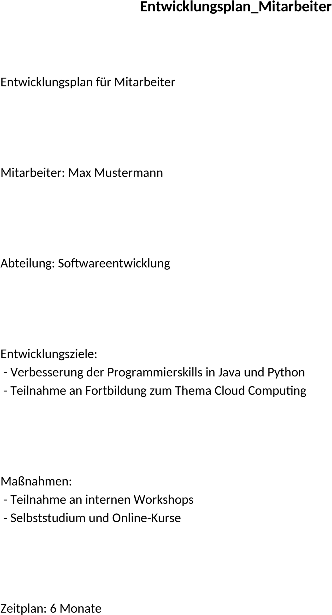 Entwicklungsplan Mitarbeiter Word-Dokument