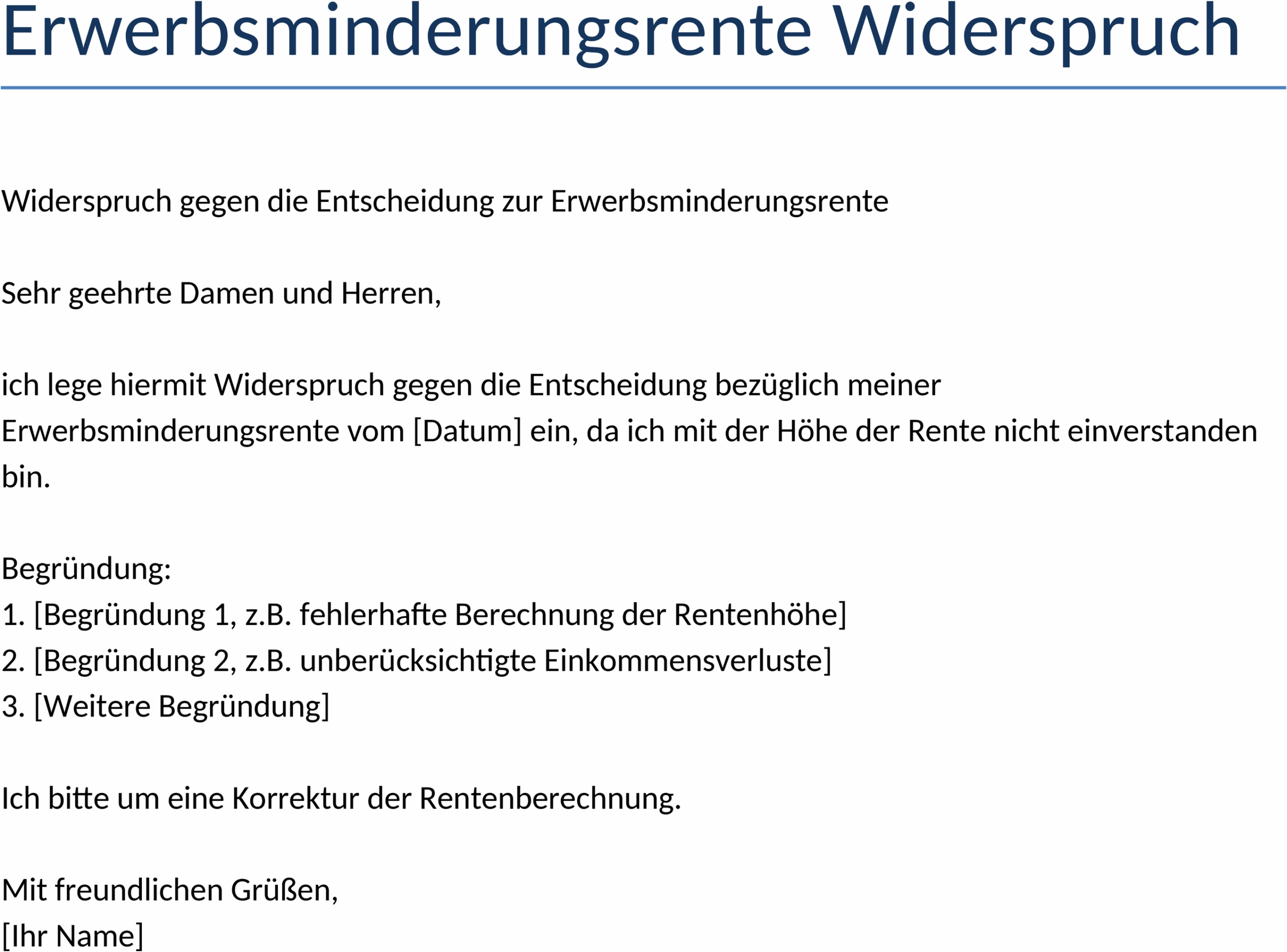 Word-Dokument für Erwerbsminderungsrente Widerspruch
