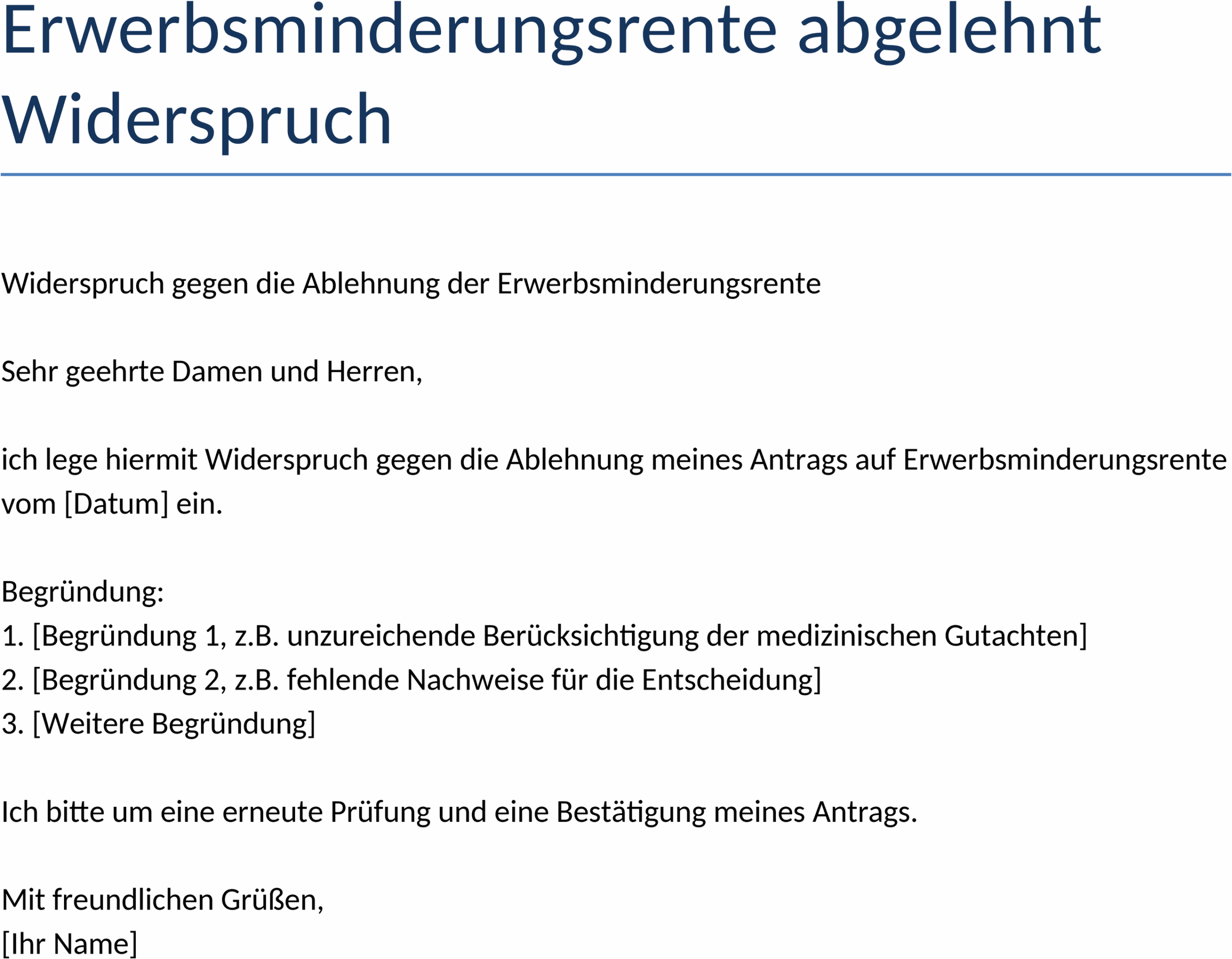 Erwerbsminderungsrente Widerspruch Vorlage Word