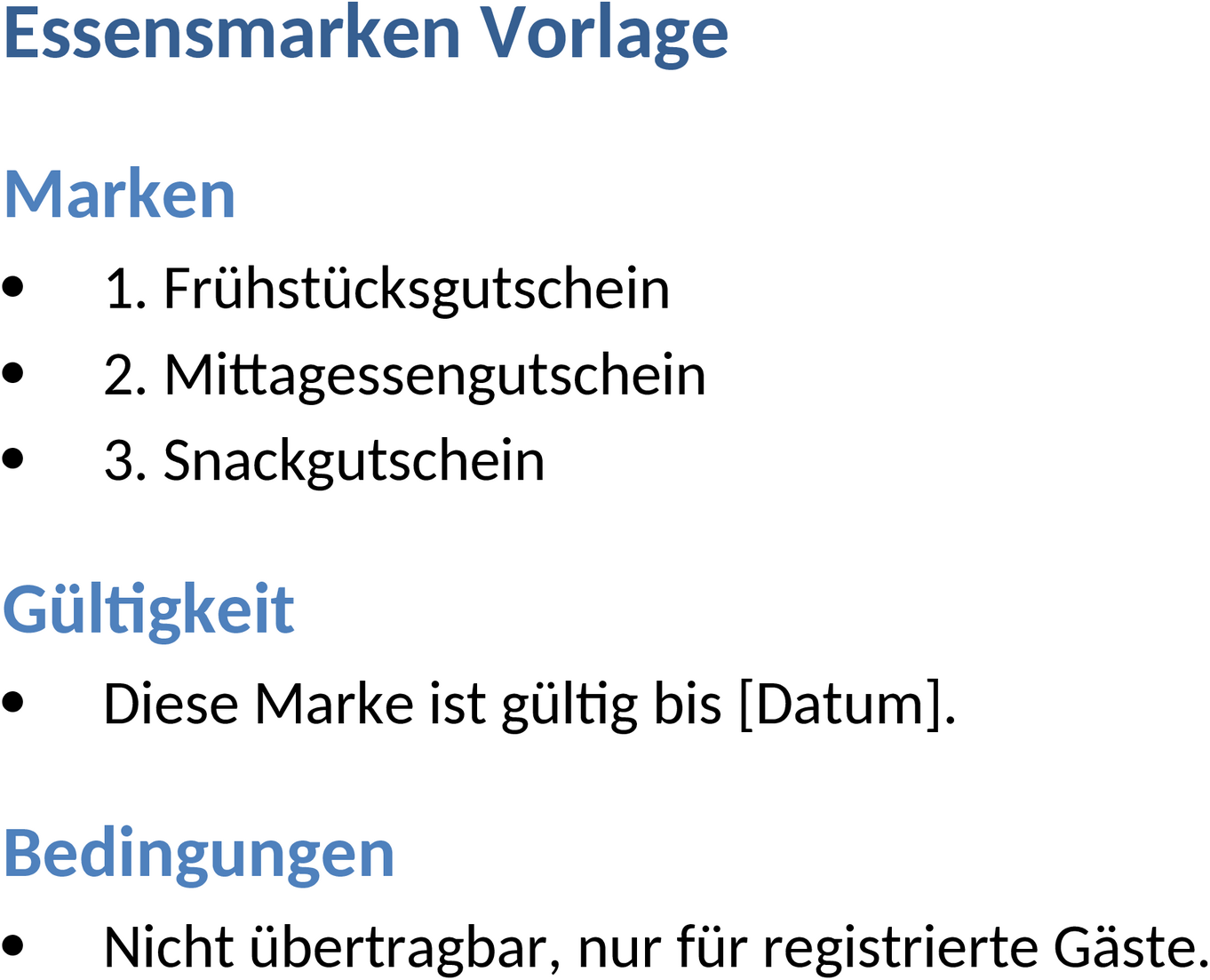 Essensmarken im Word-Format