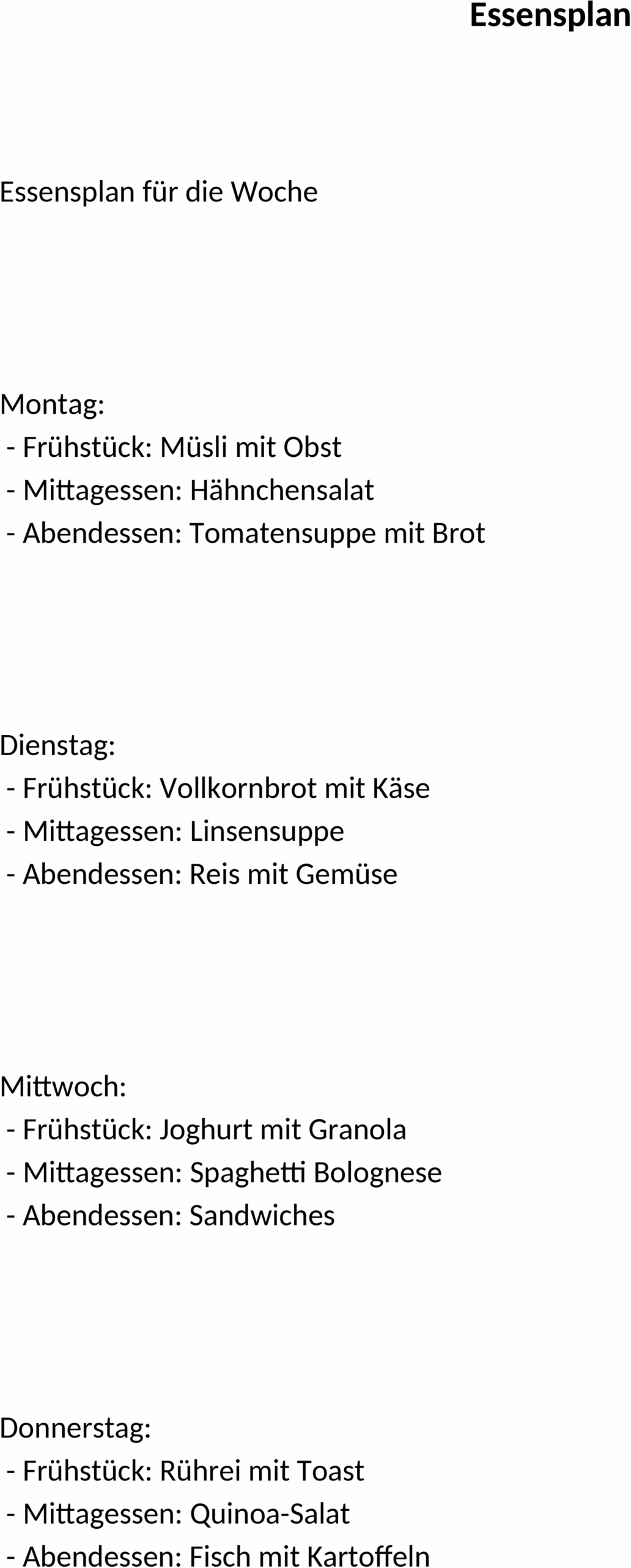 Essensplan-Word-Vorlage für Planer