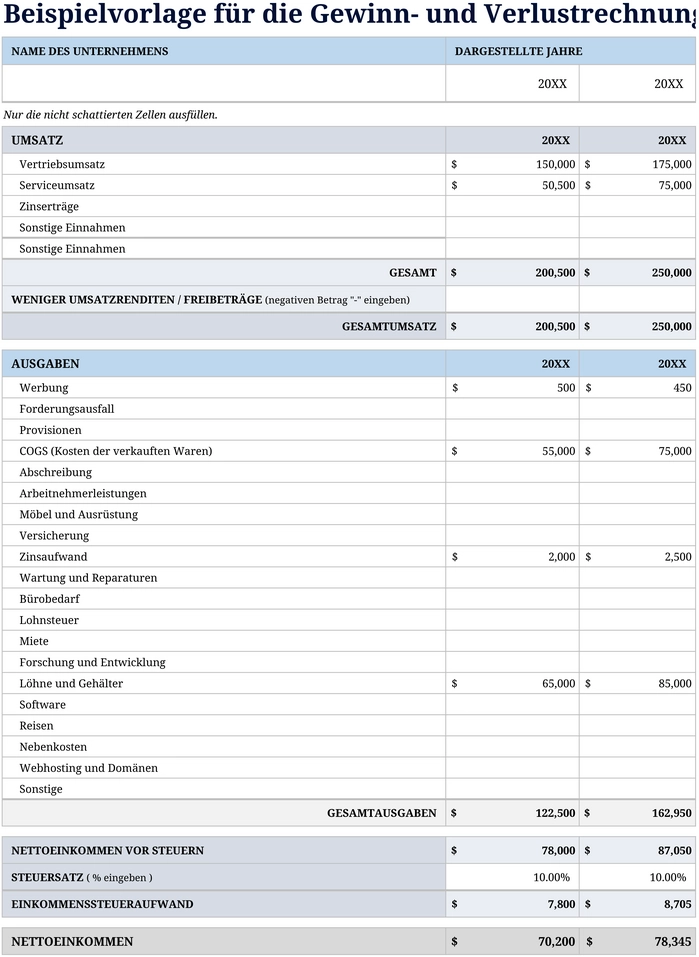 excel-vorlage-fuer-die-gewinn-und-verlustrechnung