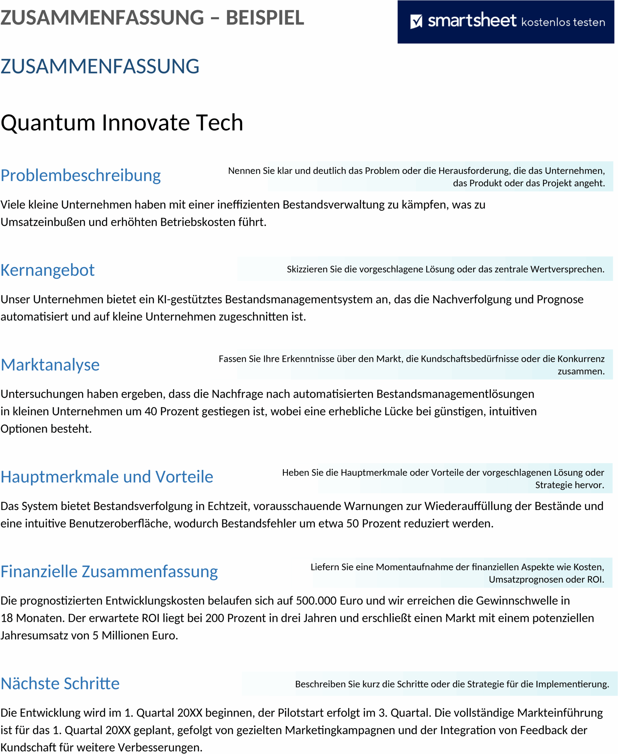 Executive Summary Word Vorlage für Berichte