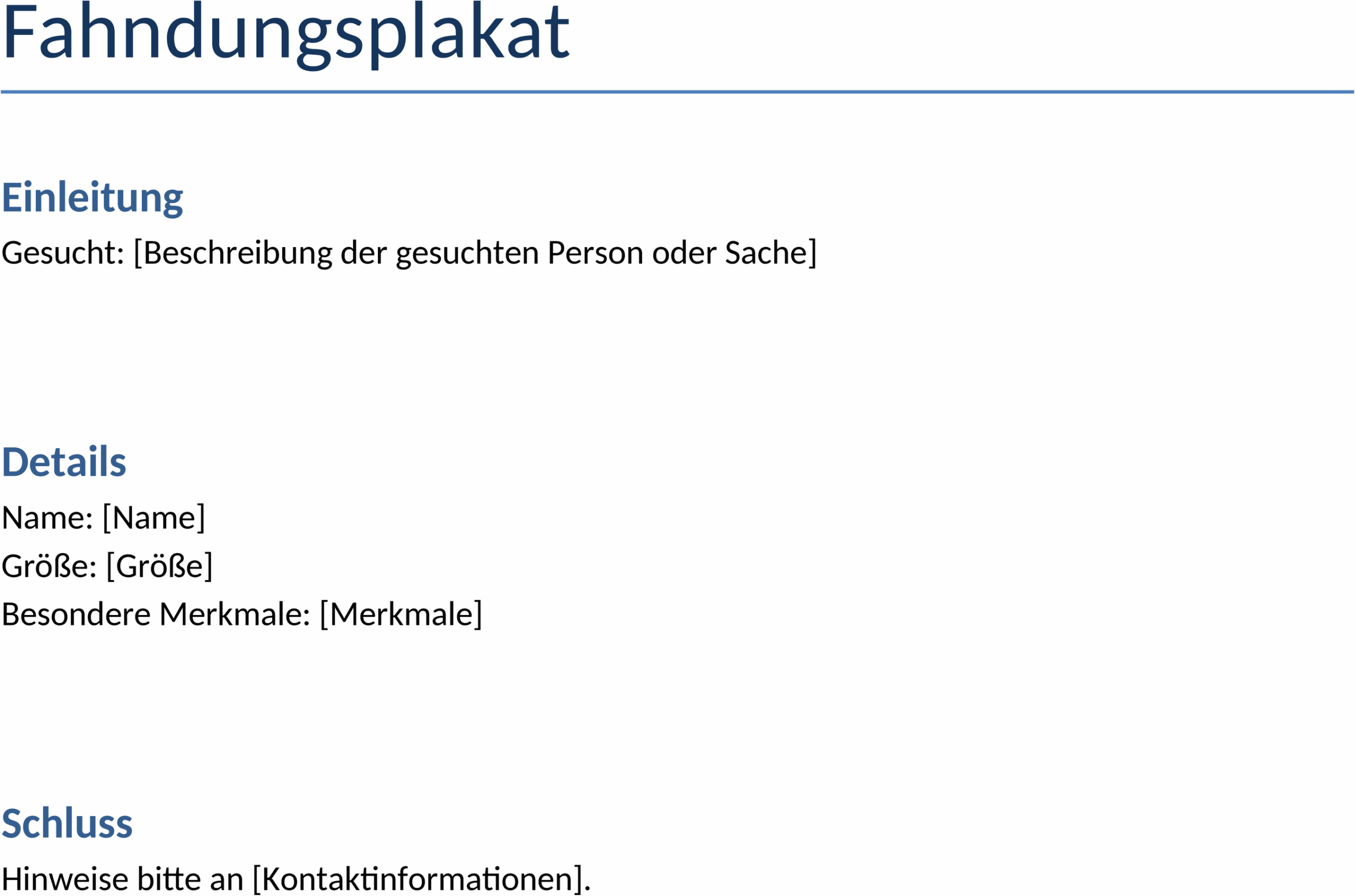 Fahndungsplakat Word-Dokument
