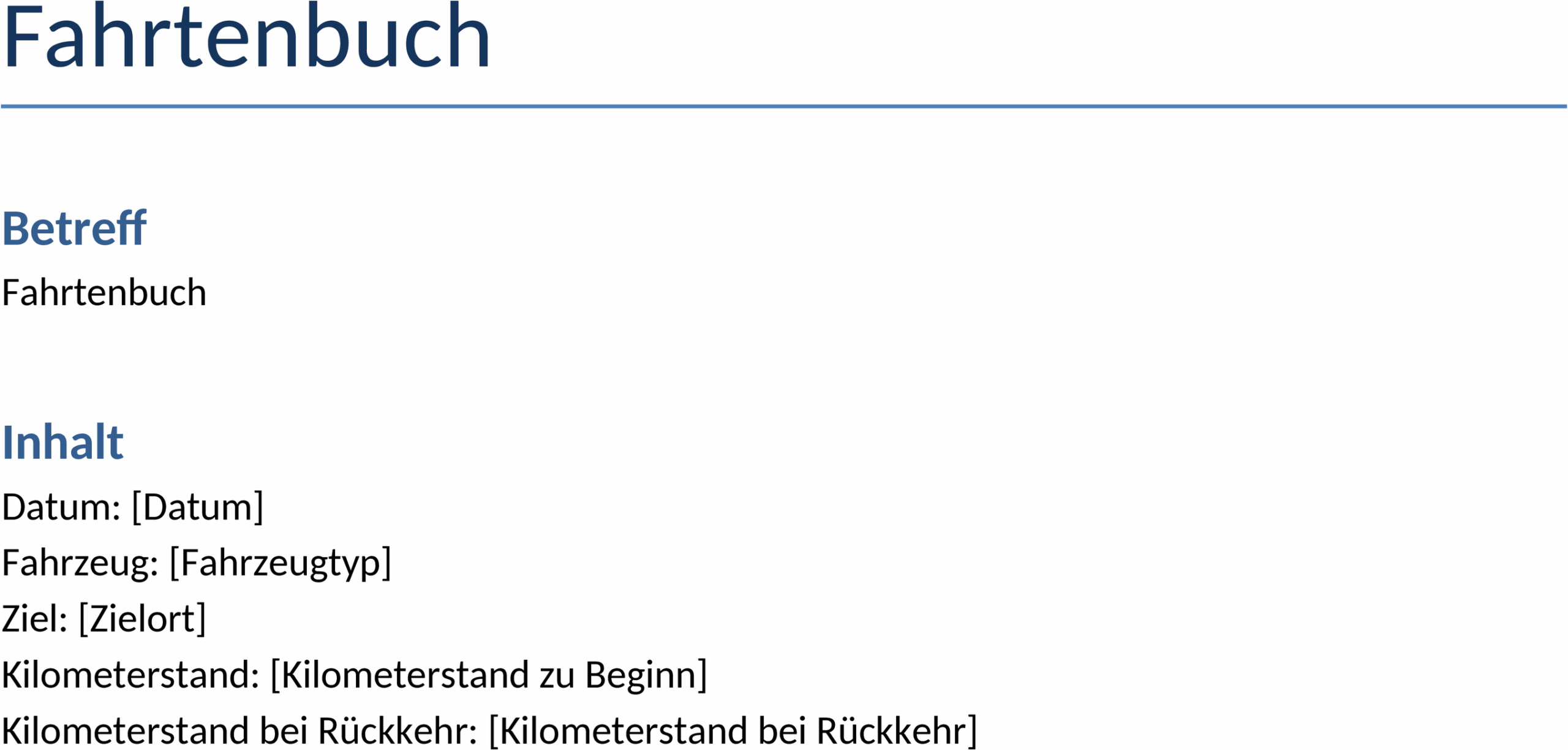 Fahrtenbuch Word-Vorlage