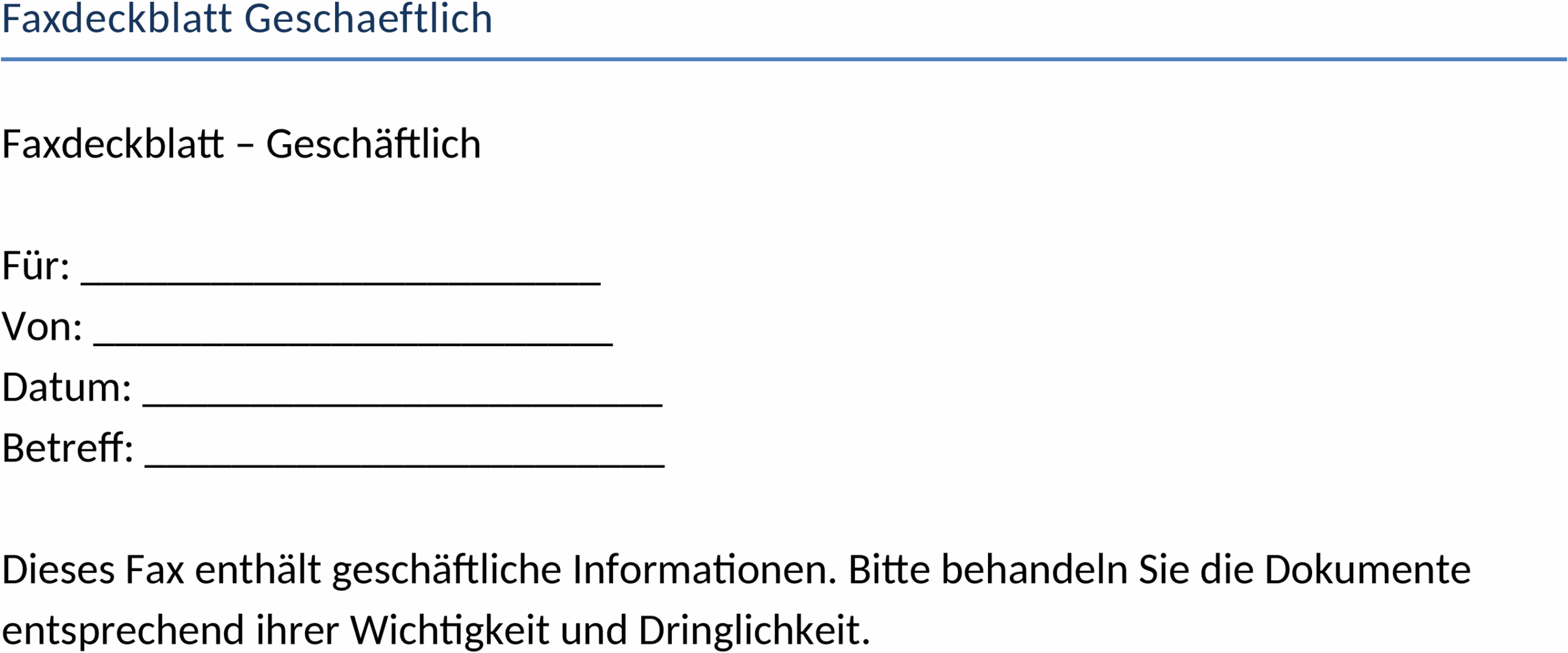 Faxdeckblatt Geschaeftlich