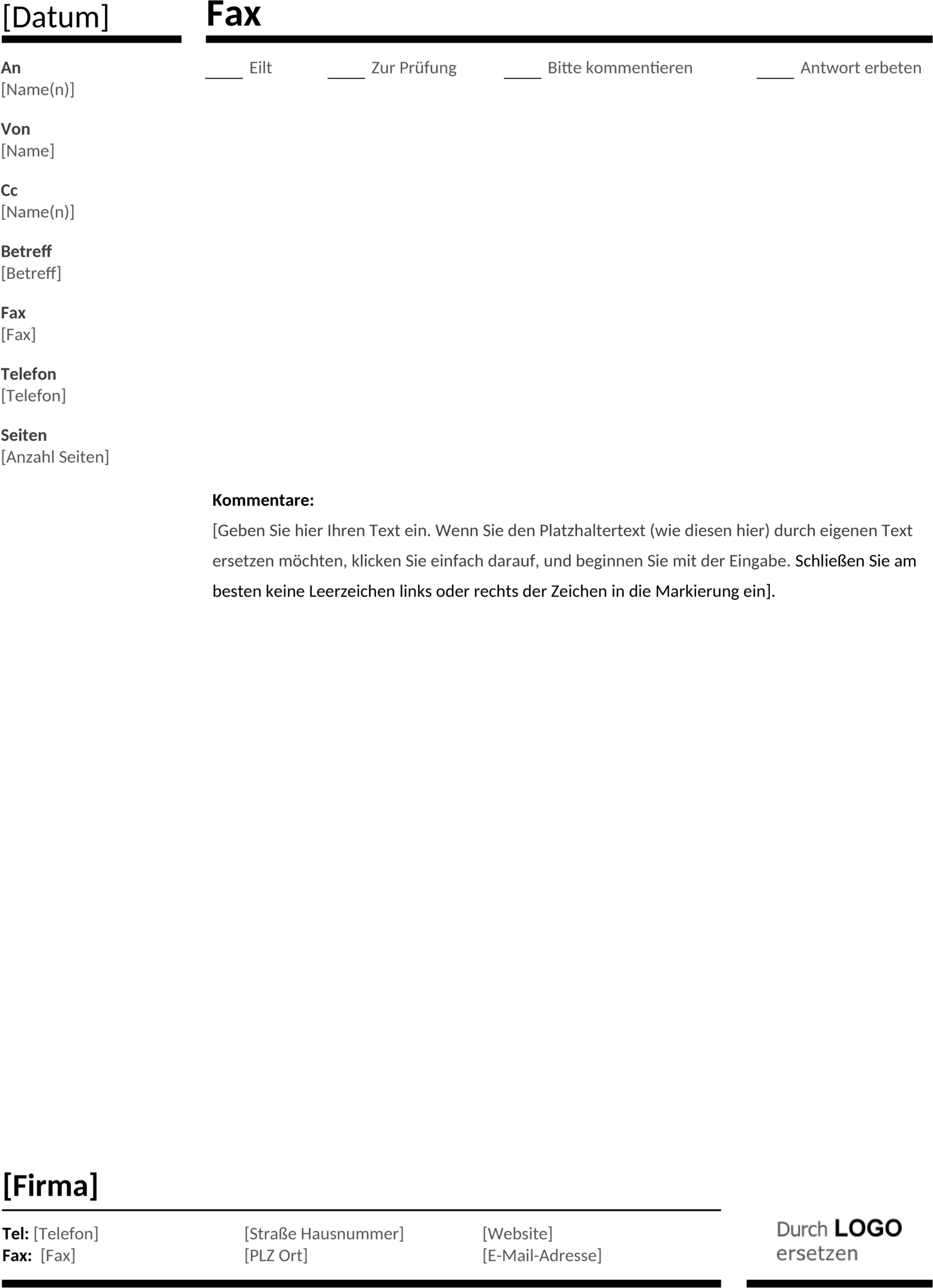 Faxdeckblatt Geschaeftlich Word