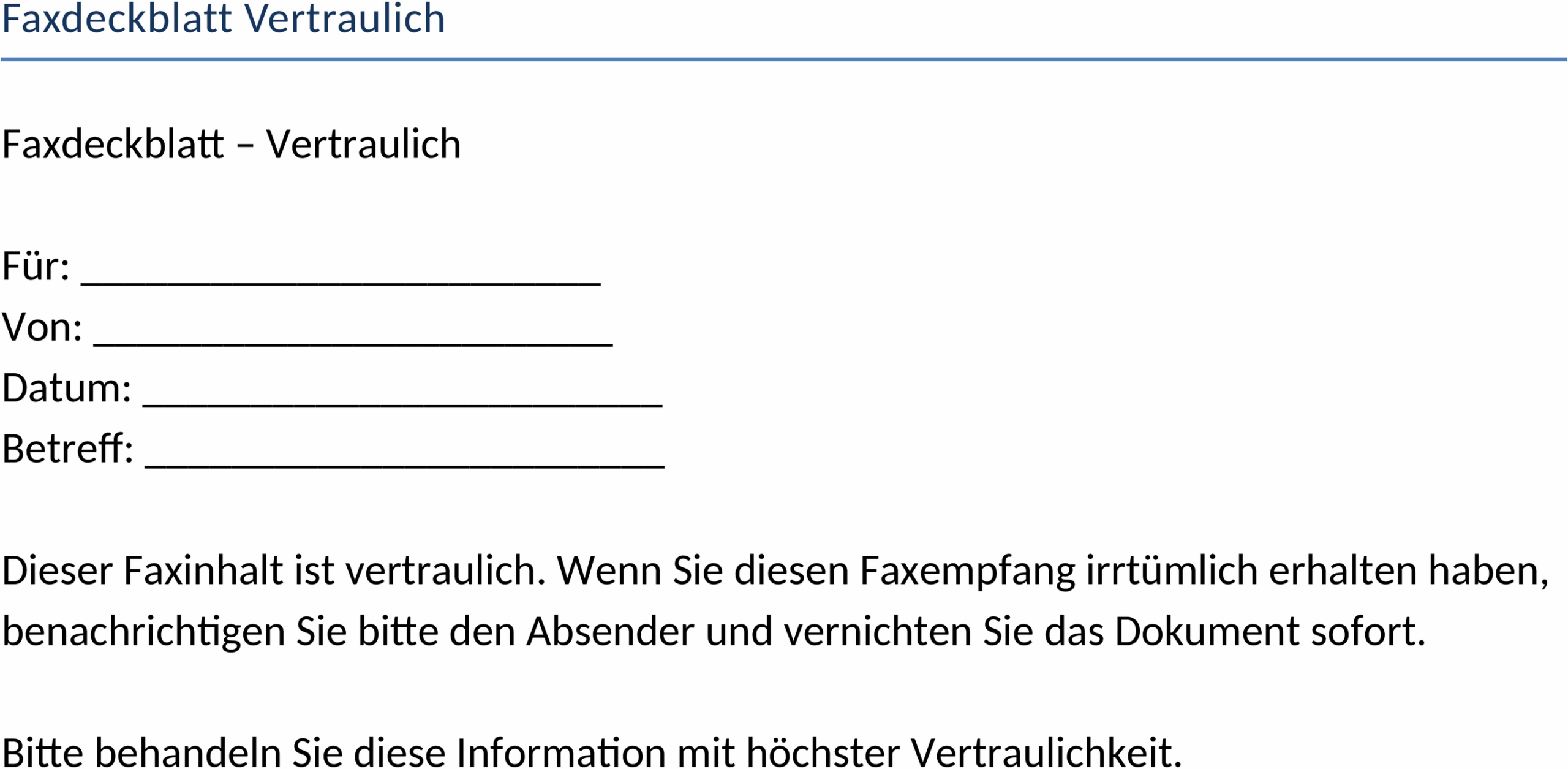 Faxdeckblatt Vertraulich