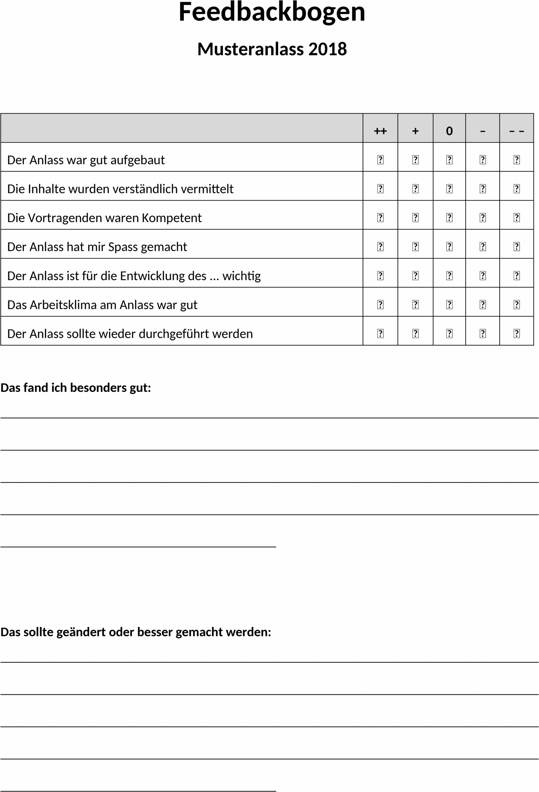 Feedbackbogen-Vorlage im Word-Format