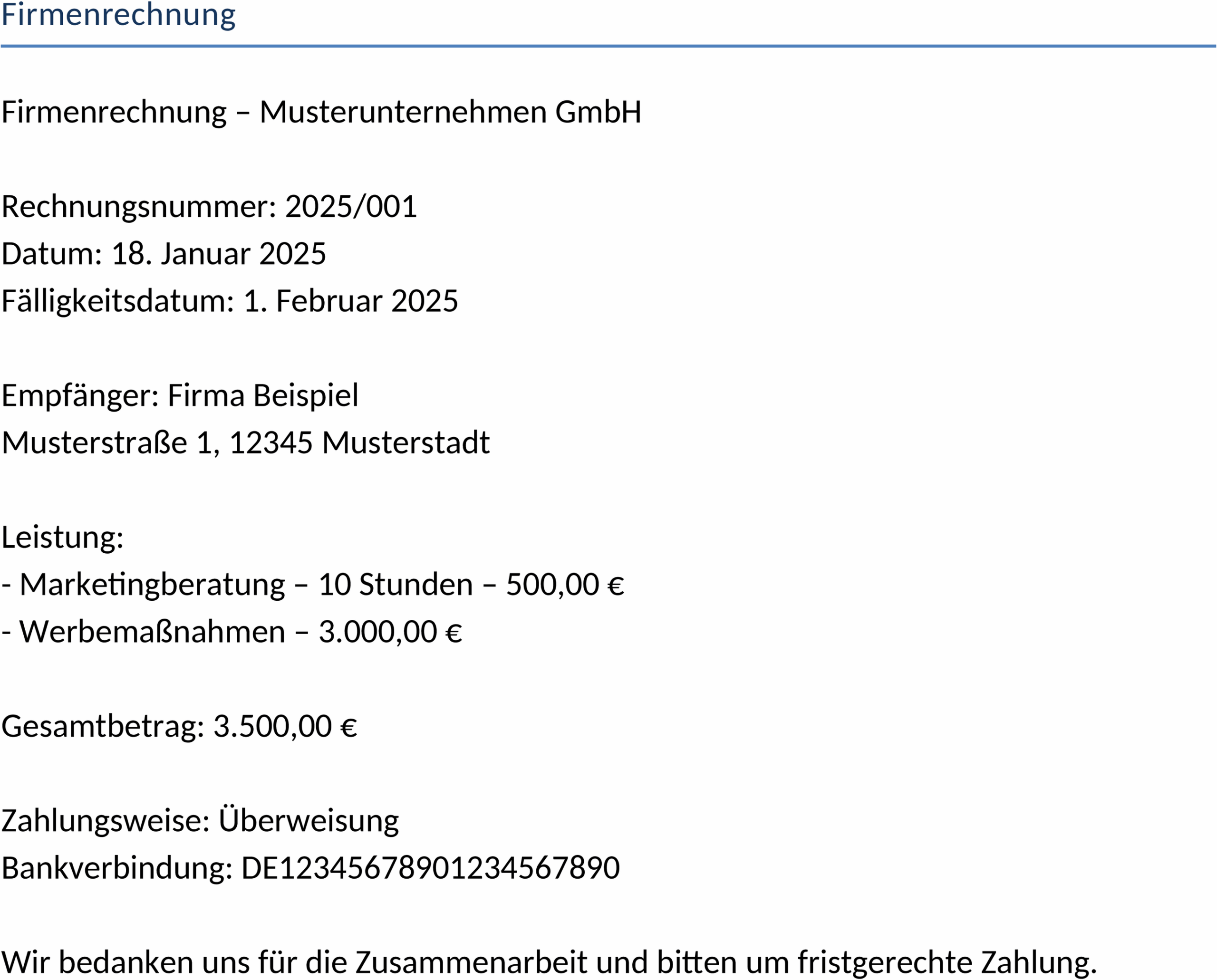 Firmenrechnung Word-Vorlage
