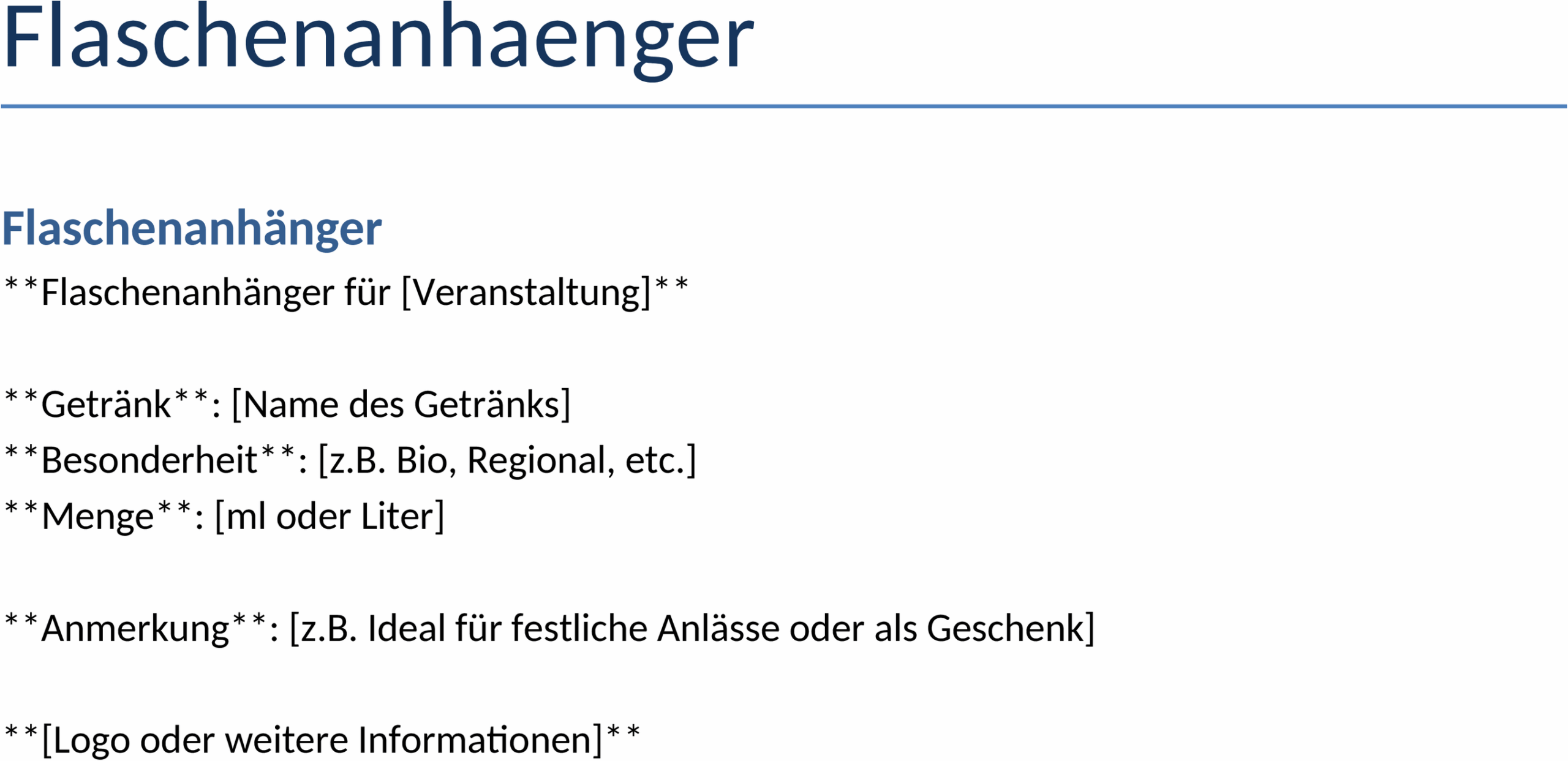 Flaschenanhänger Word Vorlage