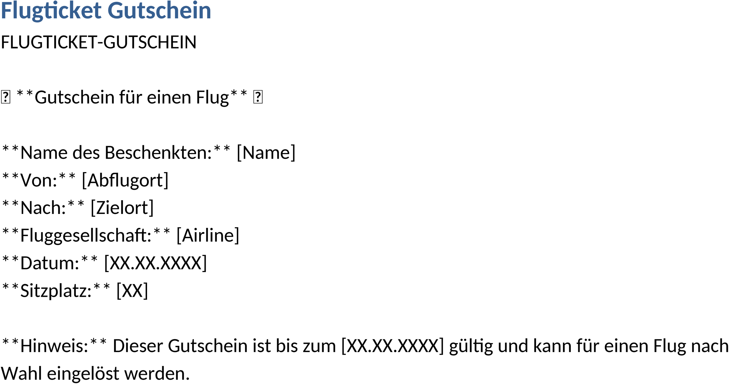 Flugticket-Gutschein Word-Dokument