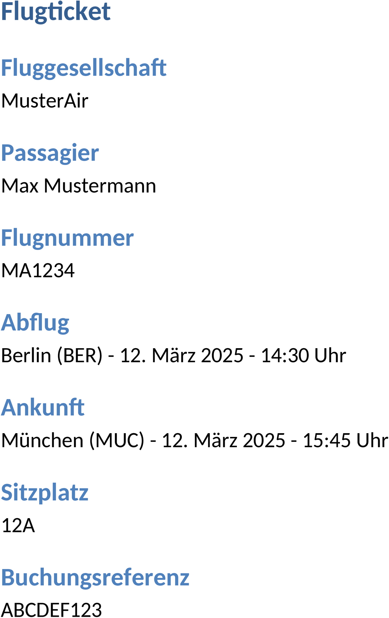 Flugticket Word-Vorlage