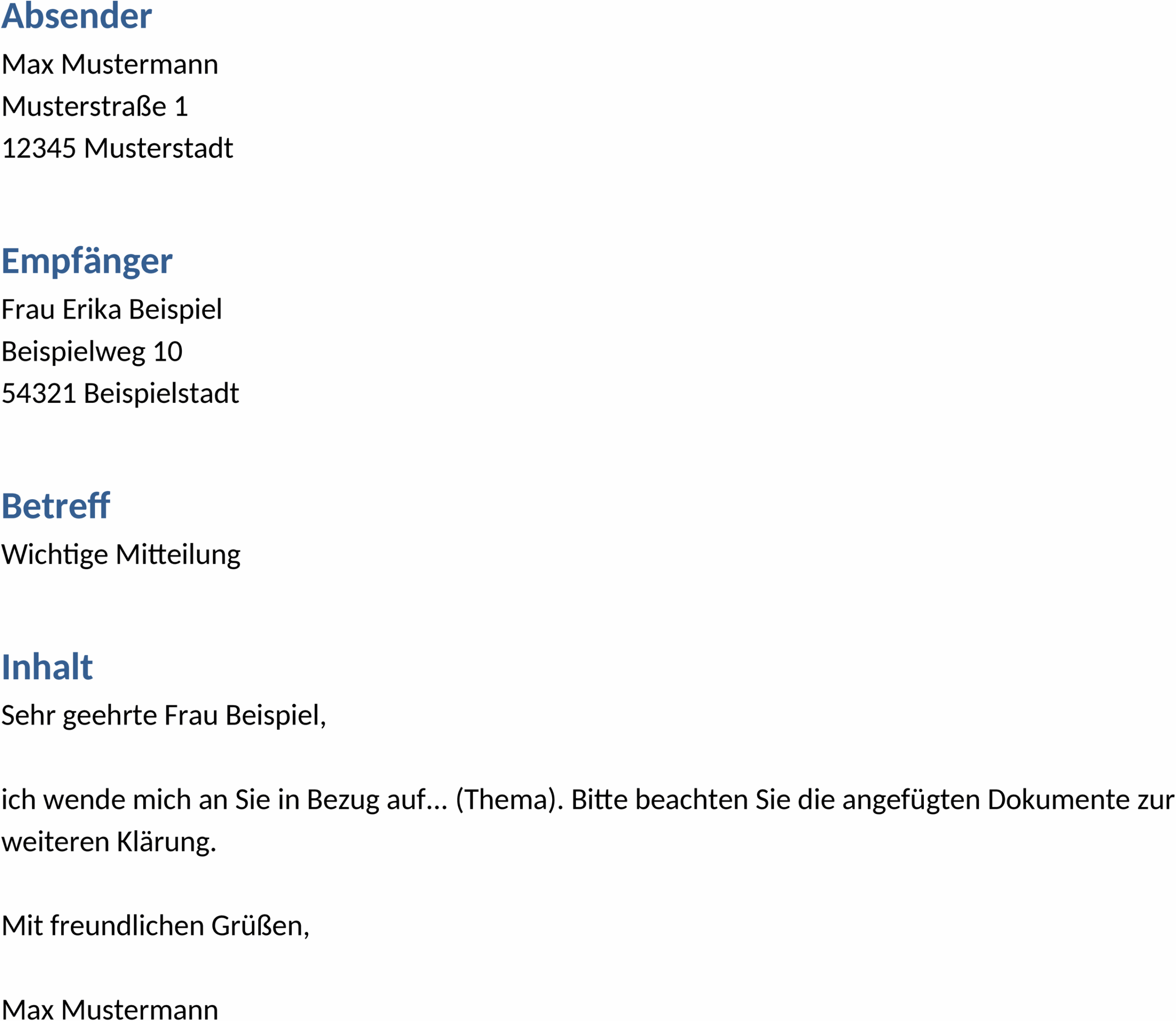 Formeller Brief Word-Vorlage