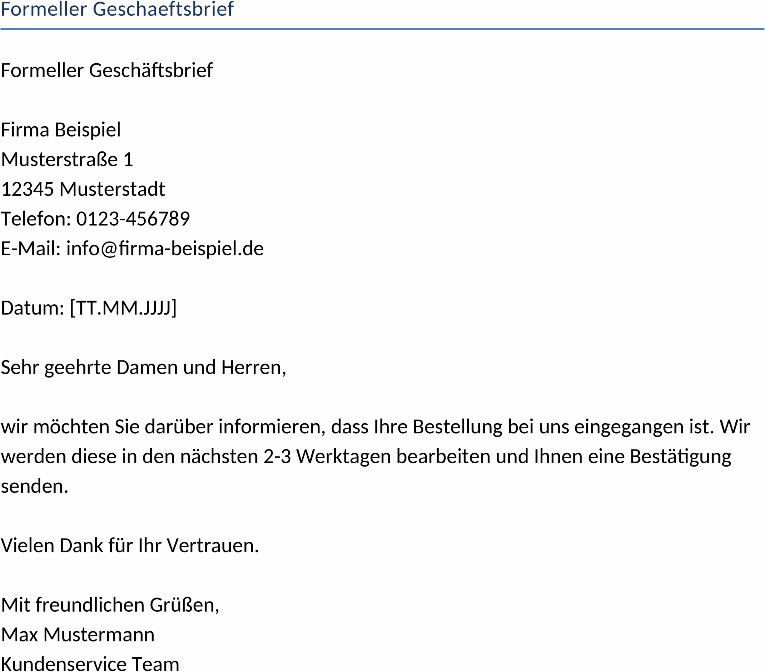 Formeller Geschäftsbrief Word-Dokument