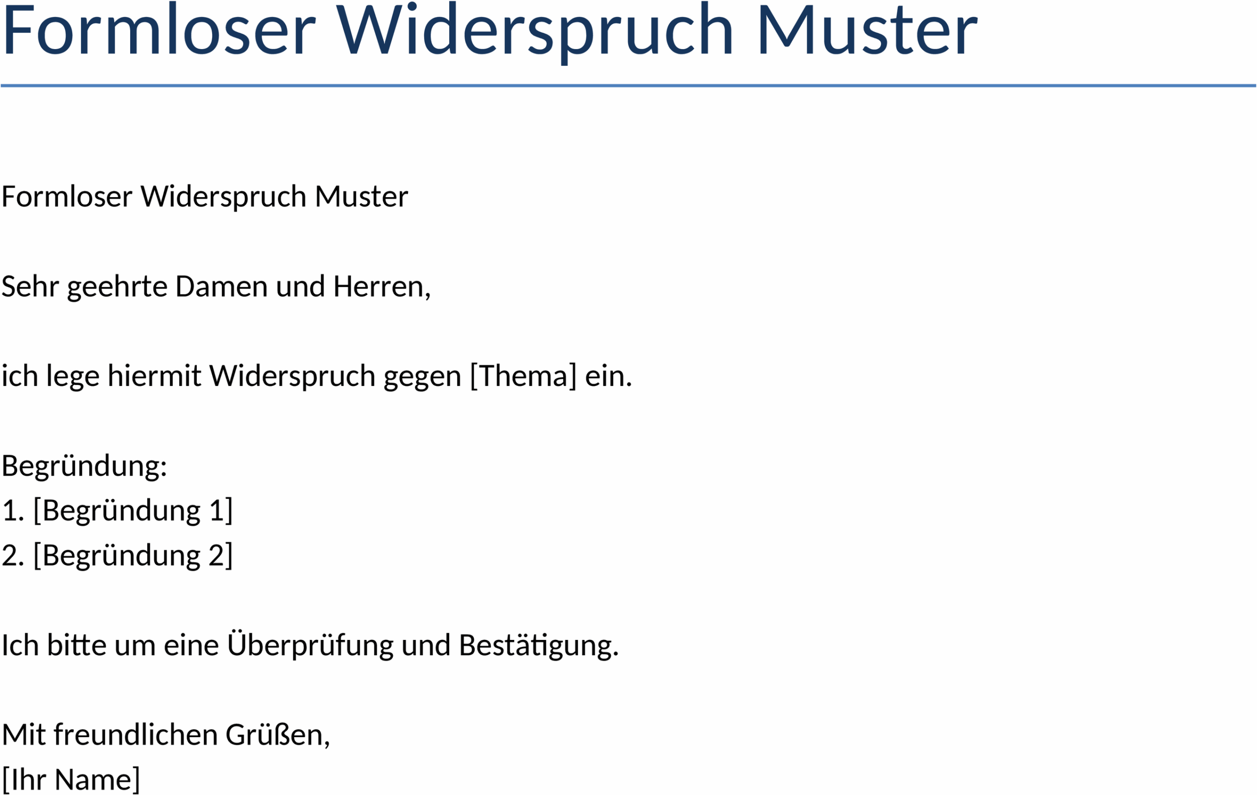Formloser Widerspruch Muster: Word-Datei für Widersprüche