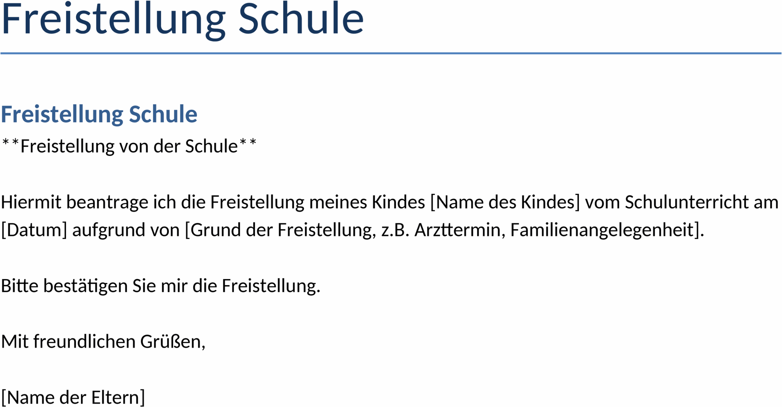 Freistellung Schule Word-Vorlage