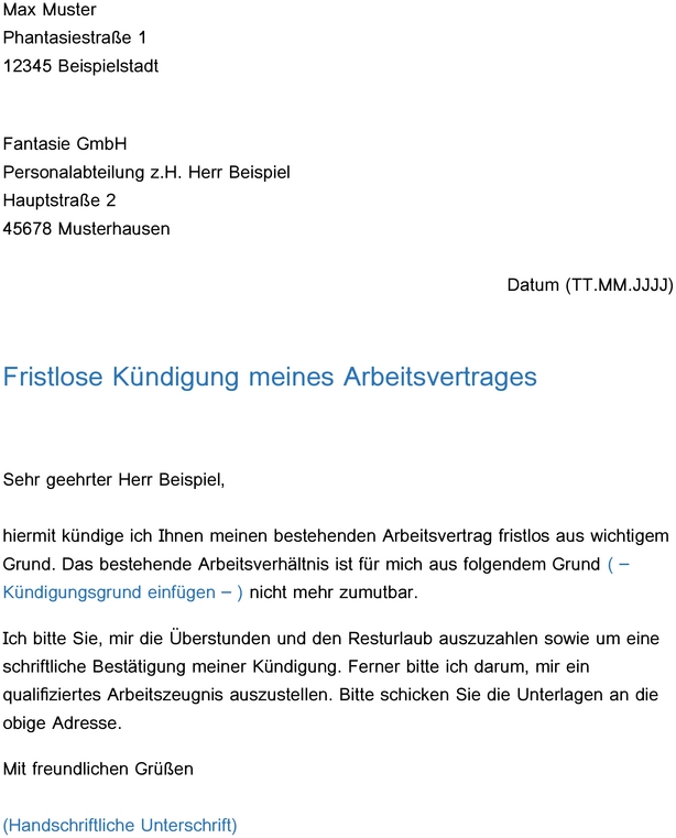 fristlose-kuendigung-arbeitsvertrag-vorlage-word
