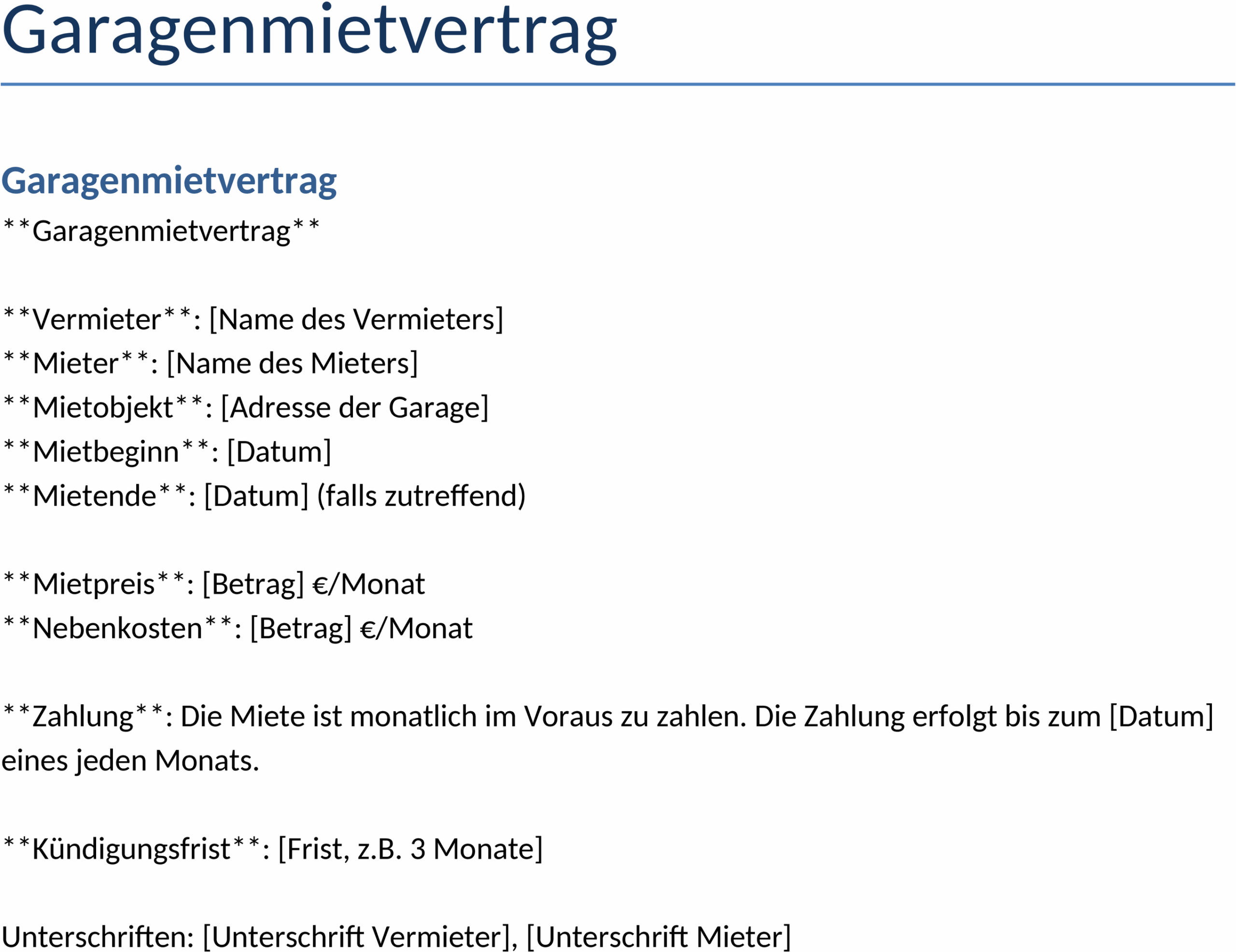 Garagenmietvertrag Word-Datei