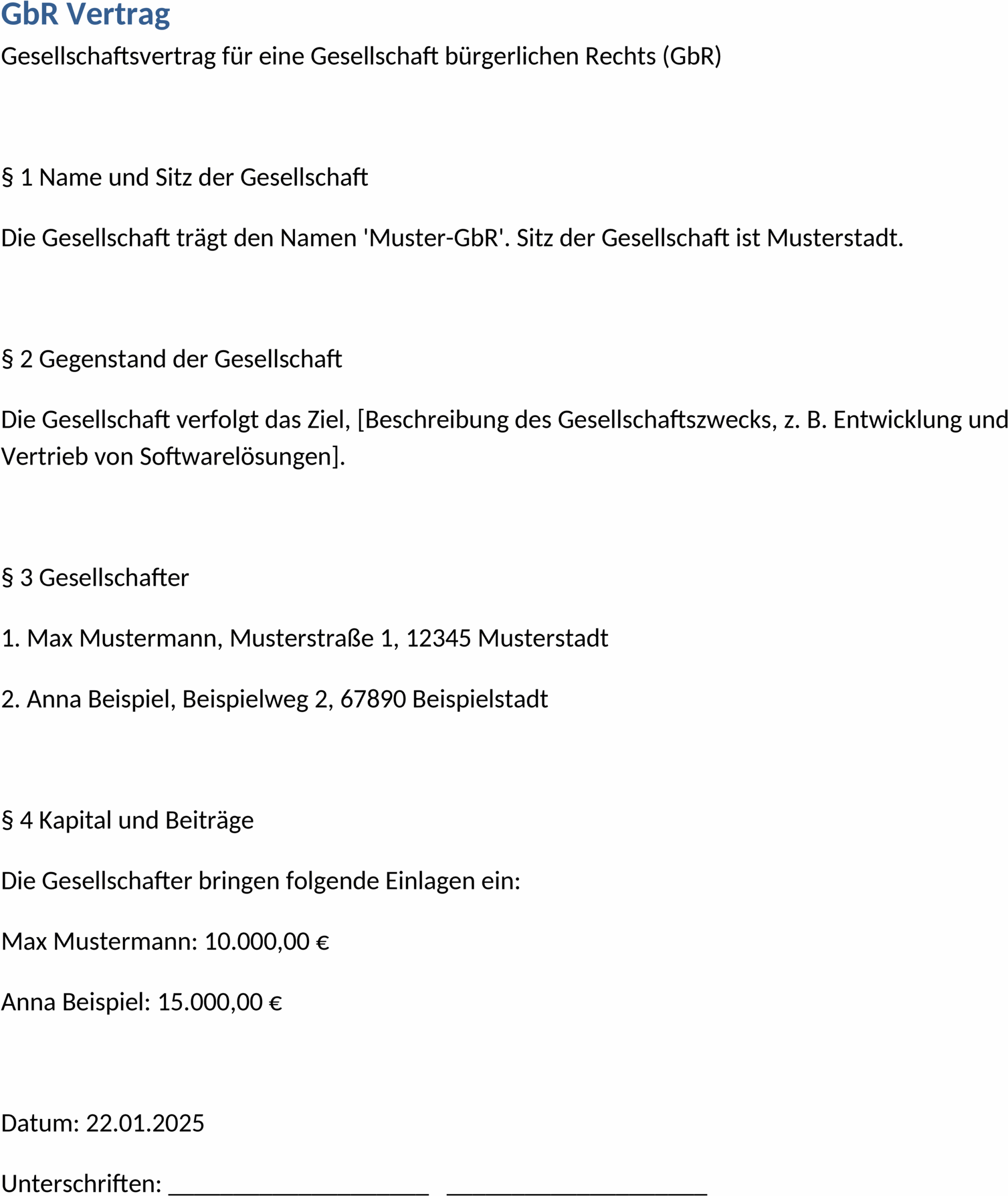 GbR Vertrag Word