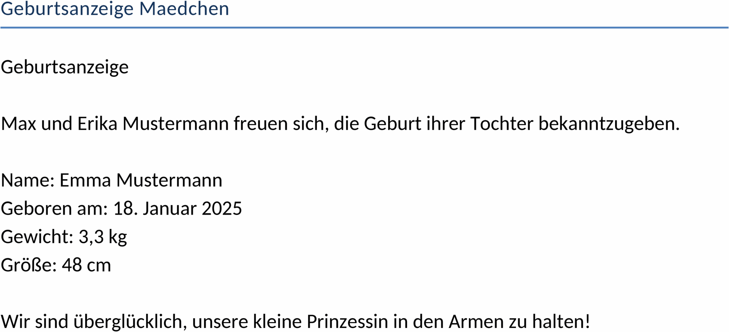 Word Vorlage Geburtsanzeige Maedchen