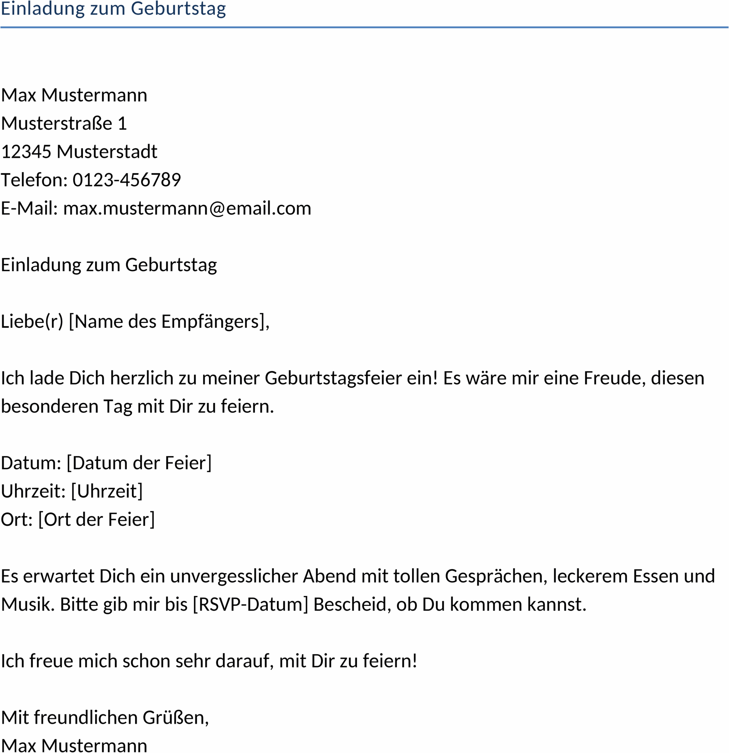 Word-Vorlage Geburtstagseinladung