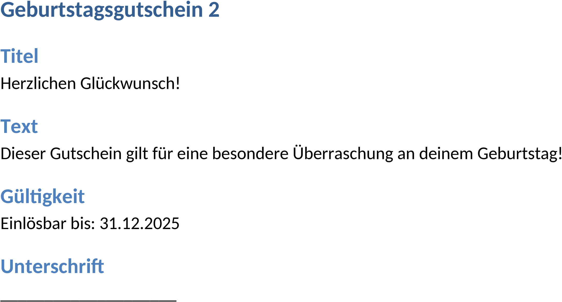 Geburtstagsgutschein Word-Vorlage