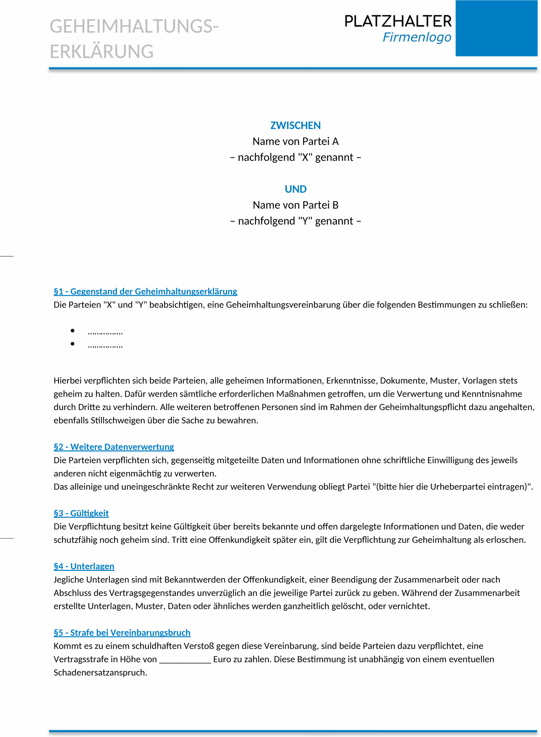 Geheimhaltungserklaerung Word Dokument