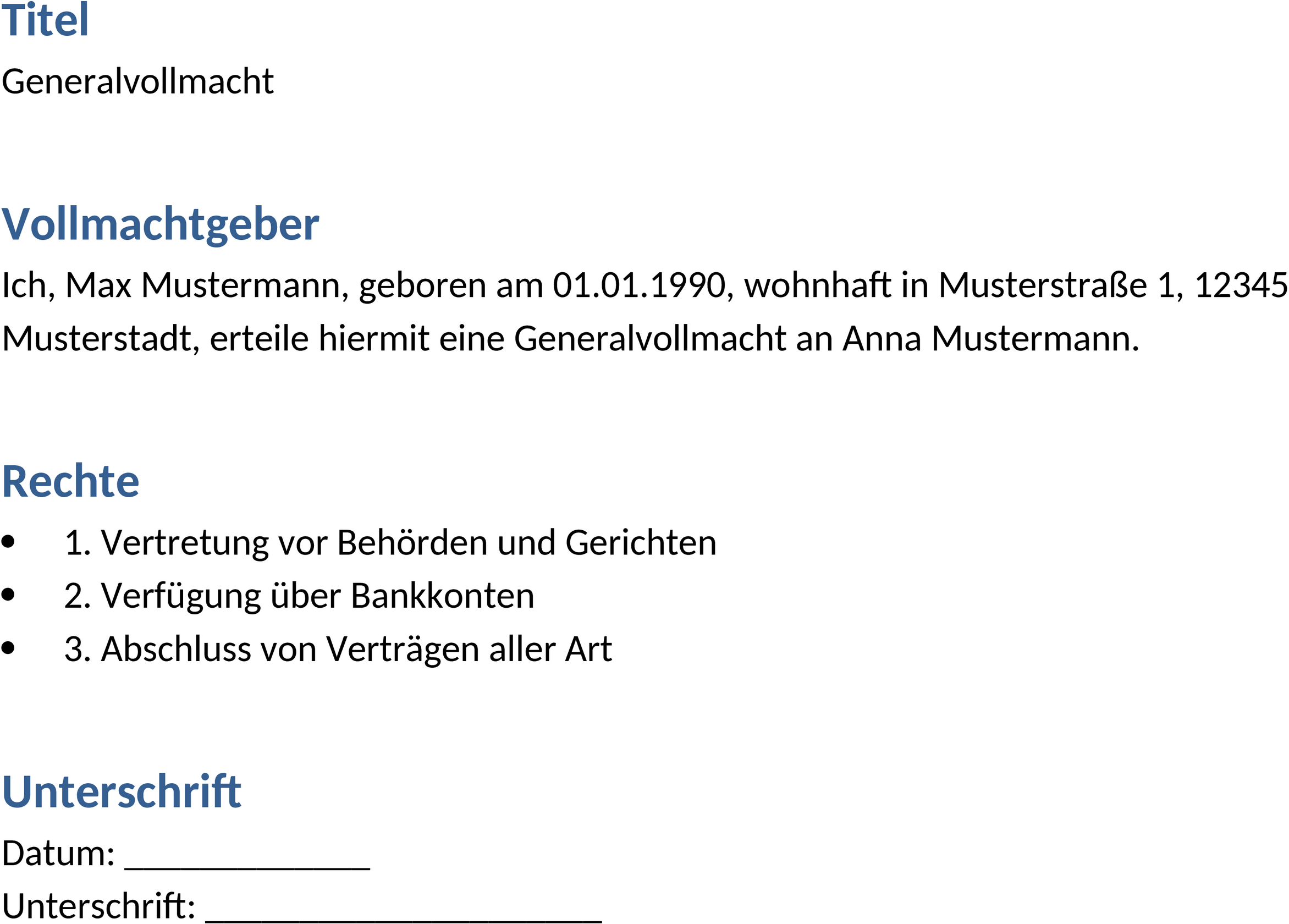Generalvollmacht als Word-Datei