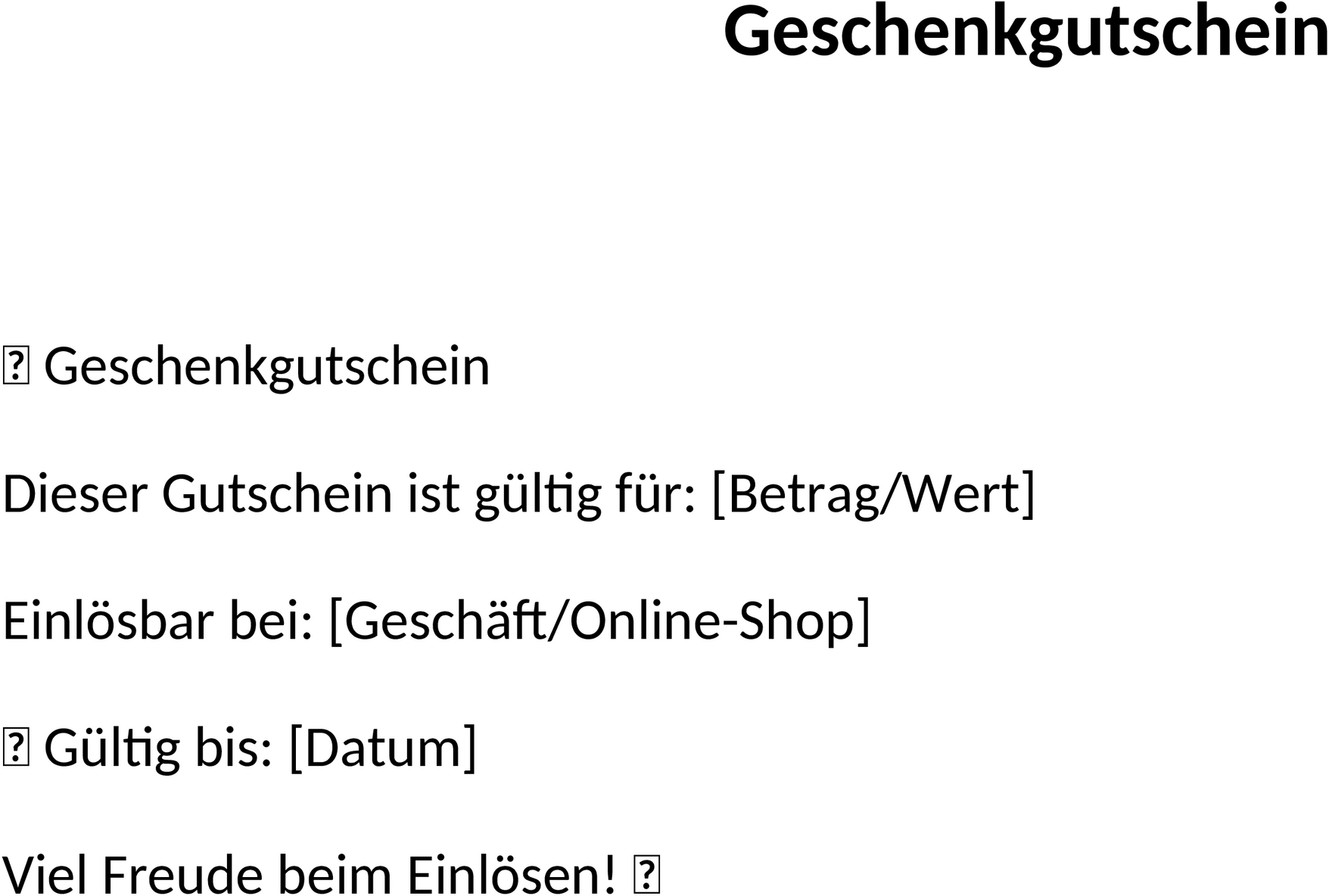 Geschenkgutschein Word-Dokument