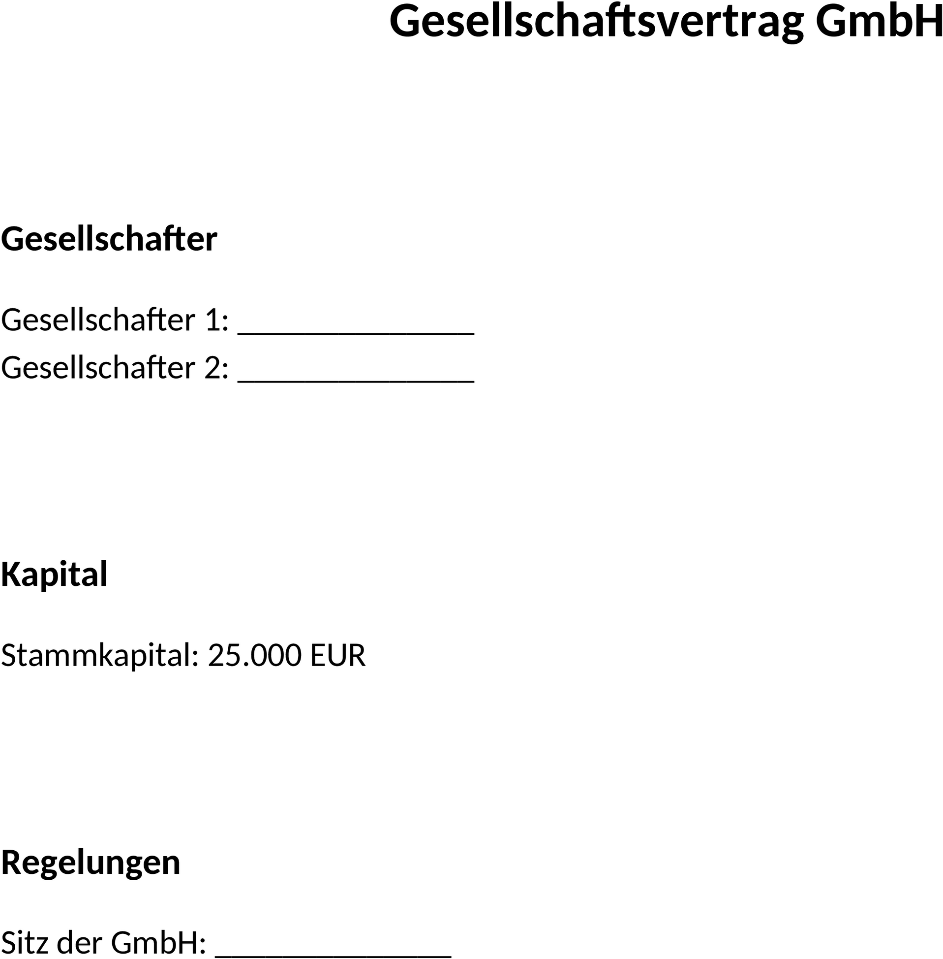 Gesellschaftsvertrag für GmbH