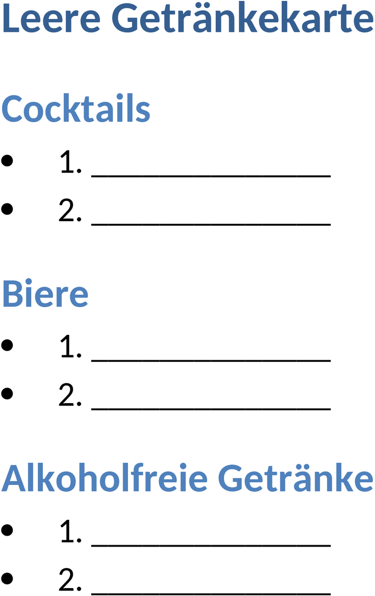Getränkekarten-Vorlage als Word-Datei