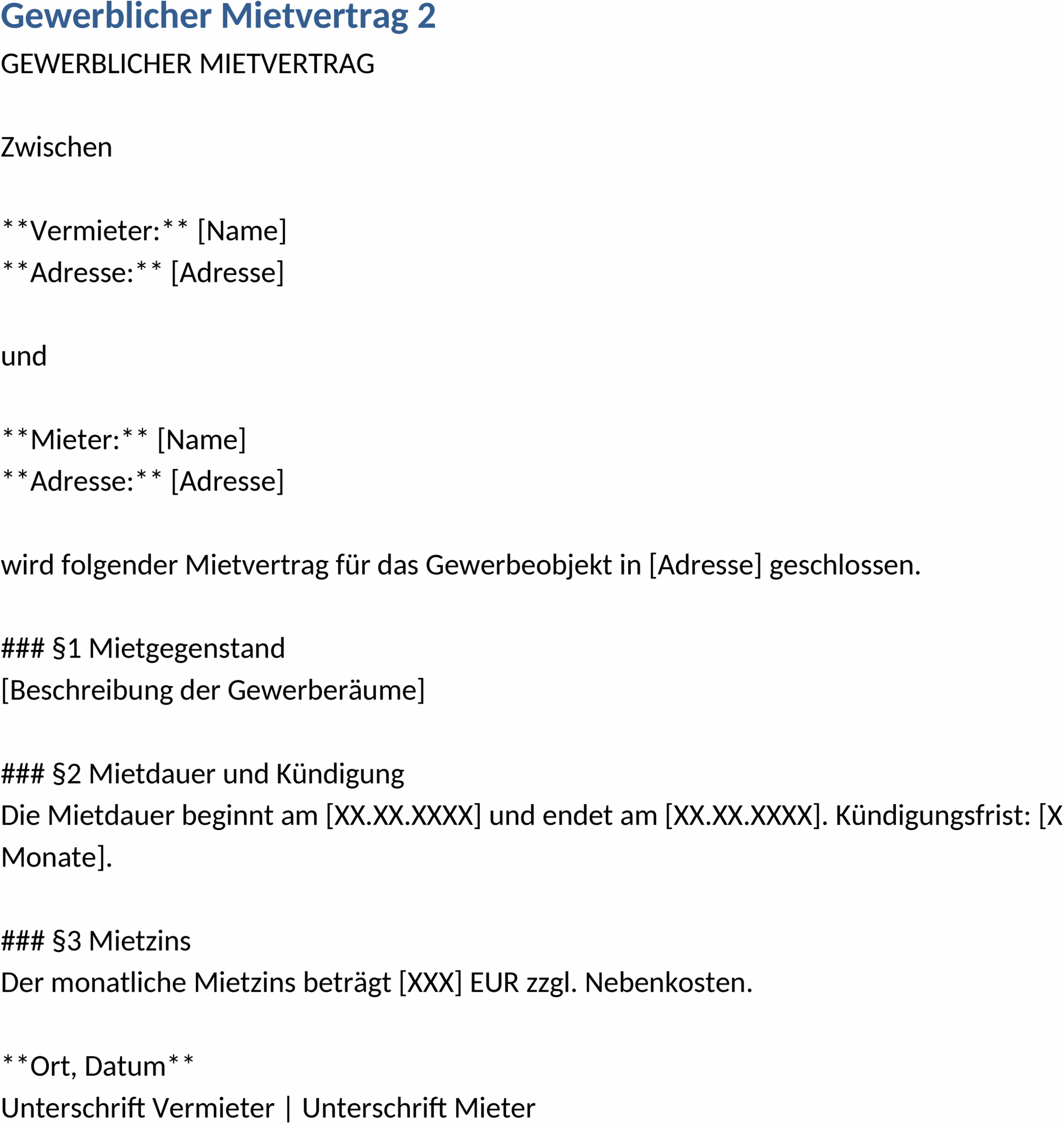 Gewerblicher Mietvertrag Word-Dokument