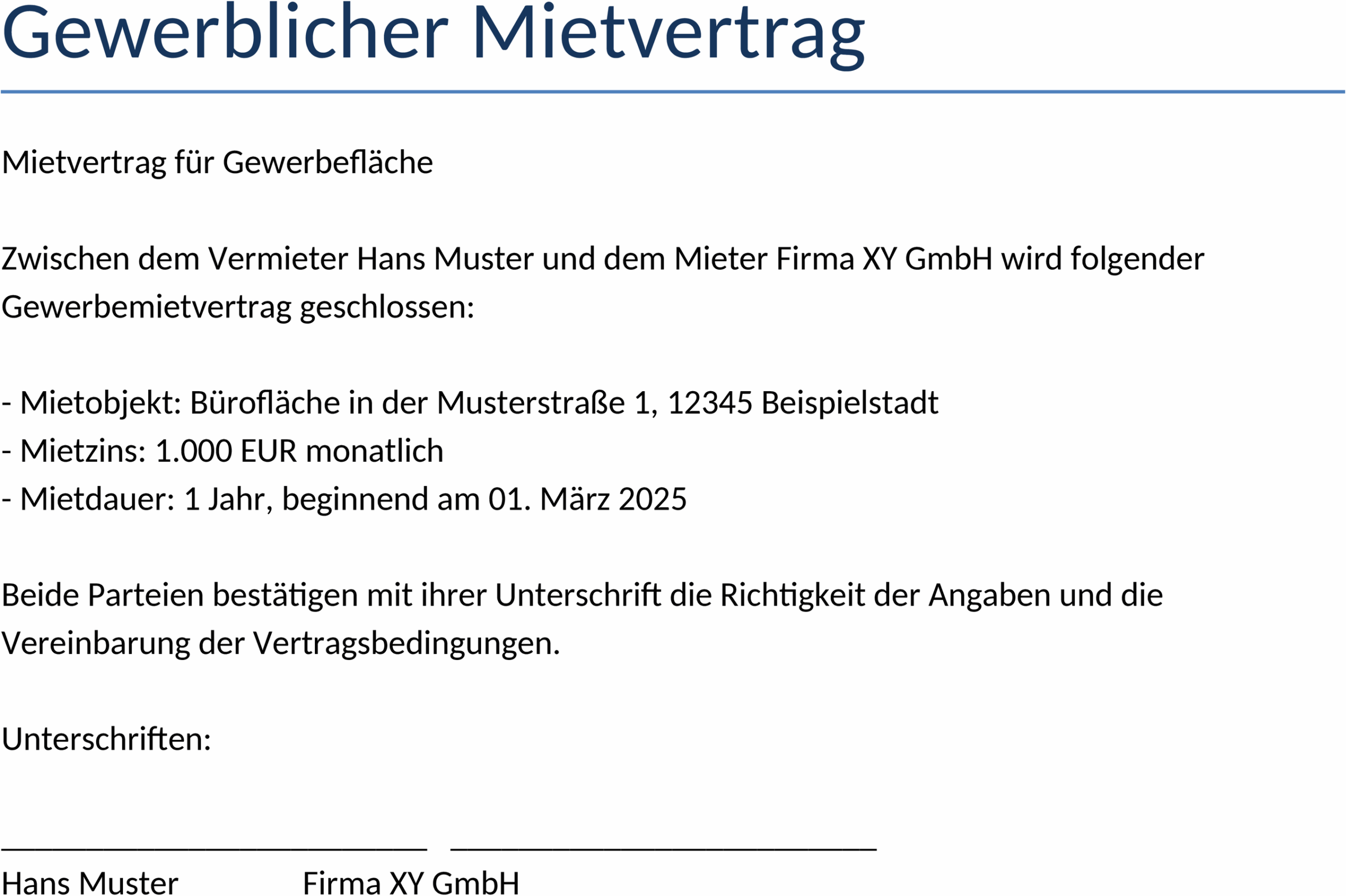 Gewerblicher Mietvertrag als Word-Dokument