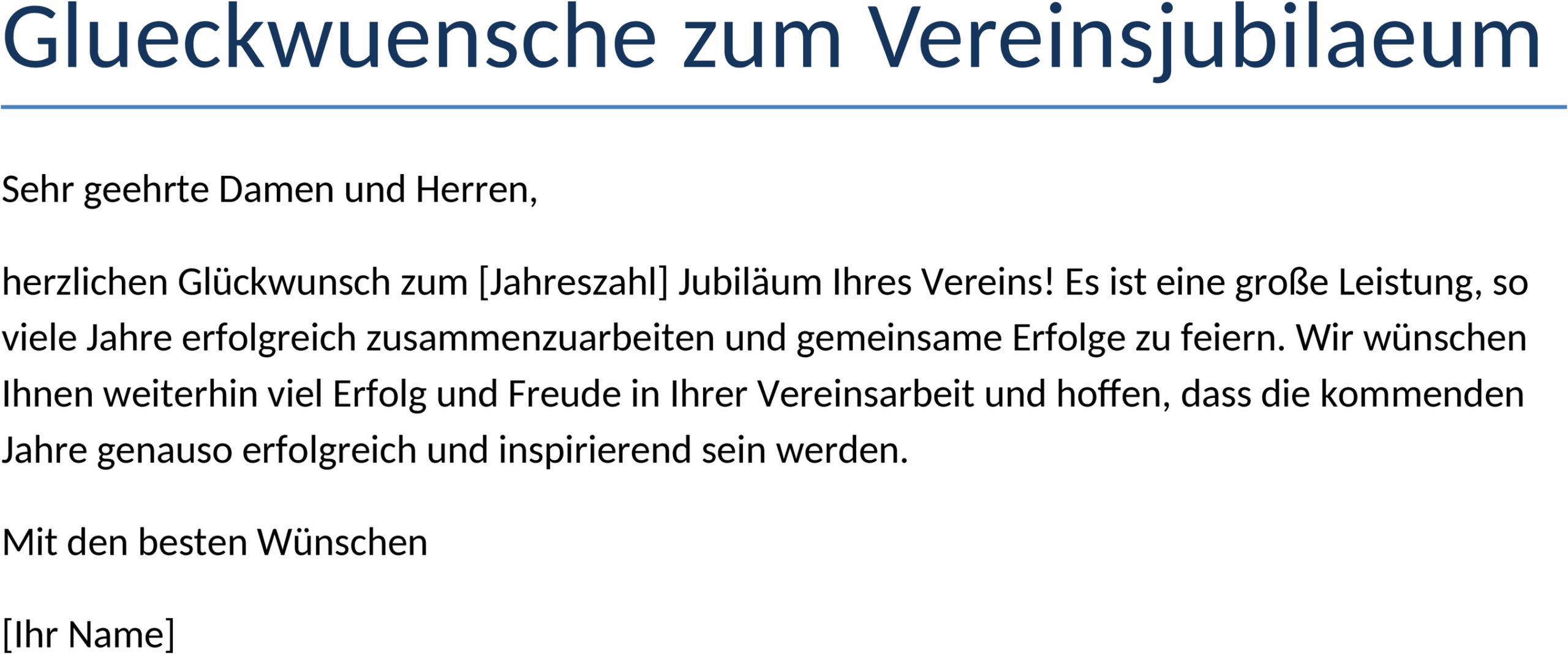 Word-Vorlage Glückwünsche zum Vereinsjubiläum