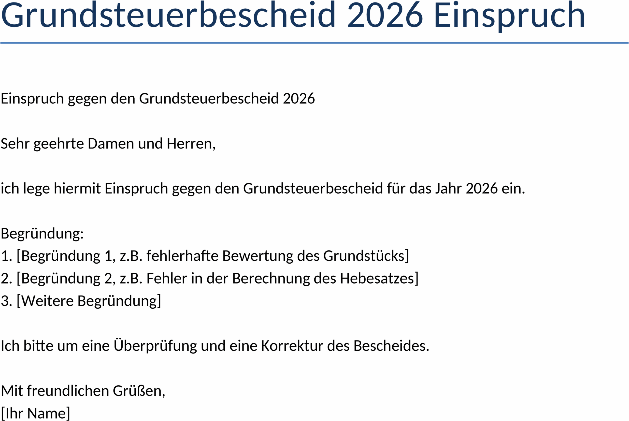 Word-Vorlage für Grundsteuerbescheid Einspruch