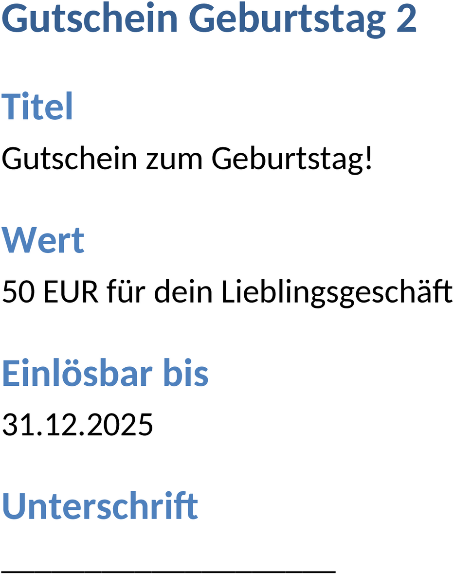 Gutschein Geburtstag Word