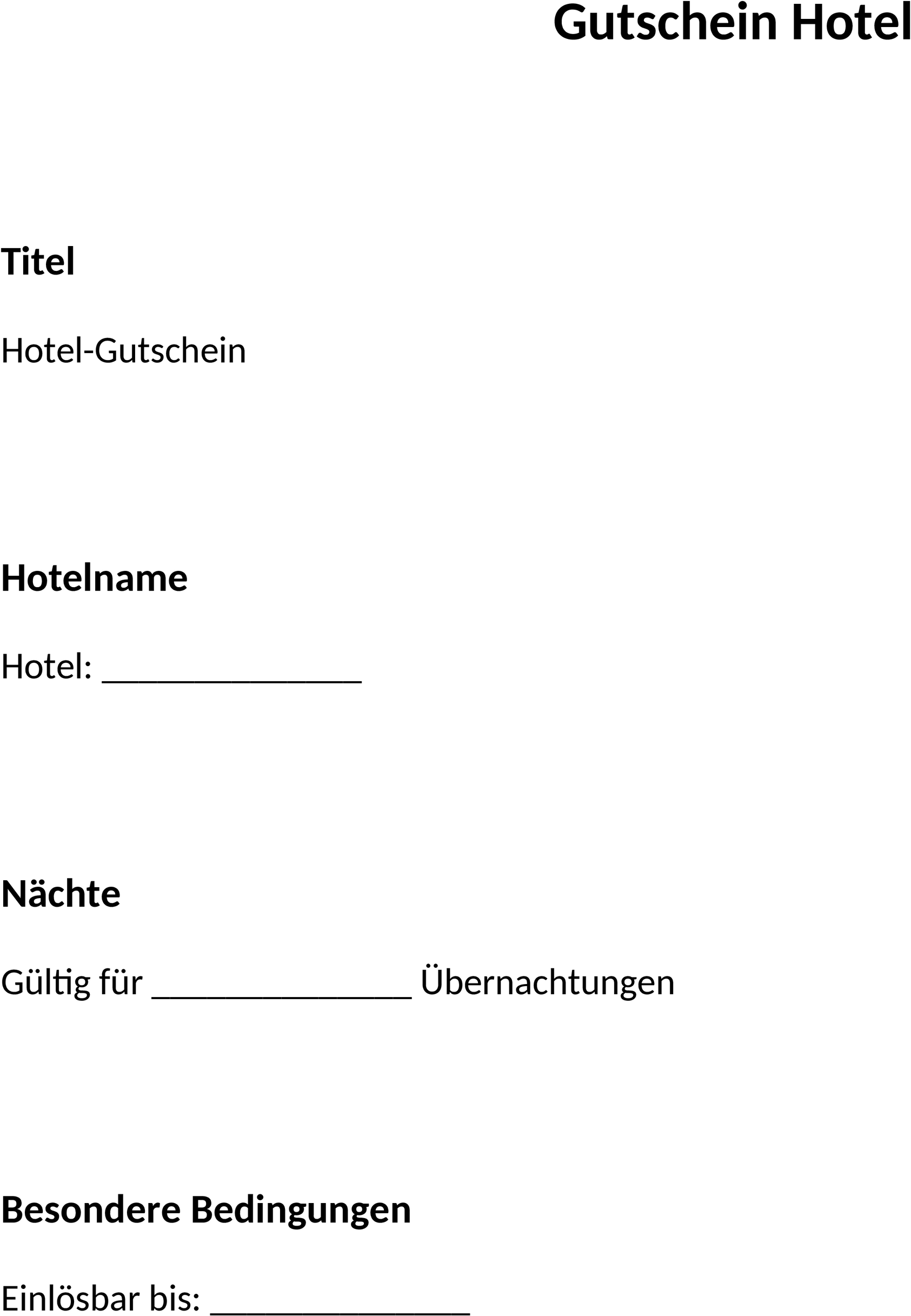 Gutschein Hotel Word-Dokument
