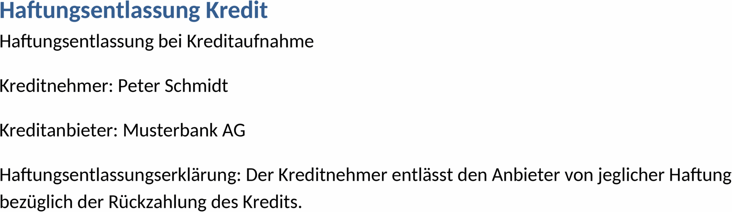 Haftungsentlassung Kredit - Word-Dokument