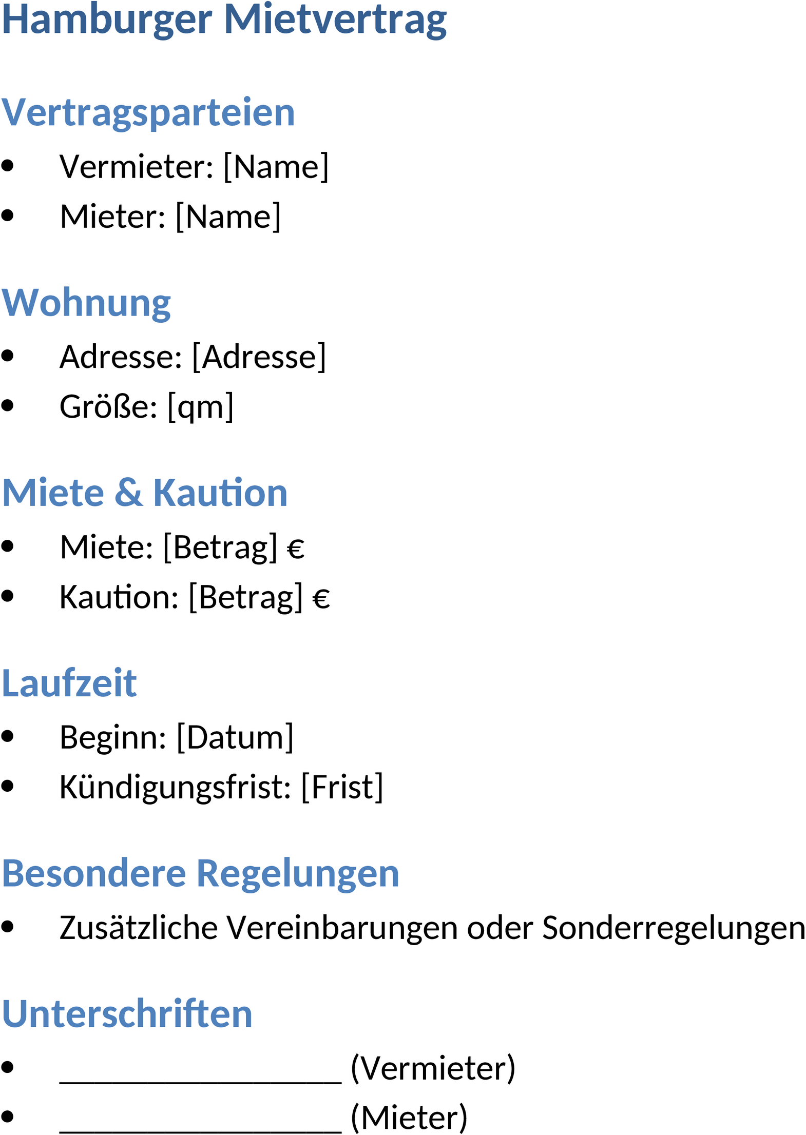 Hamburger Mietvertrag - Word Vorlage