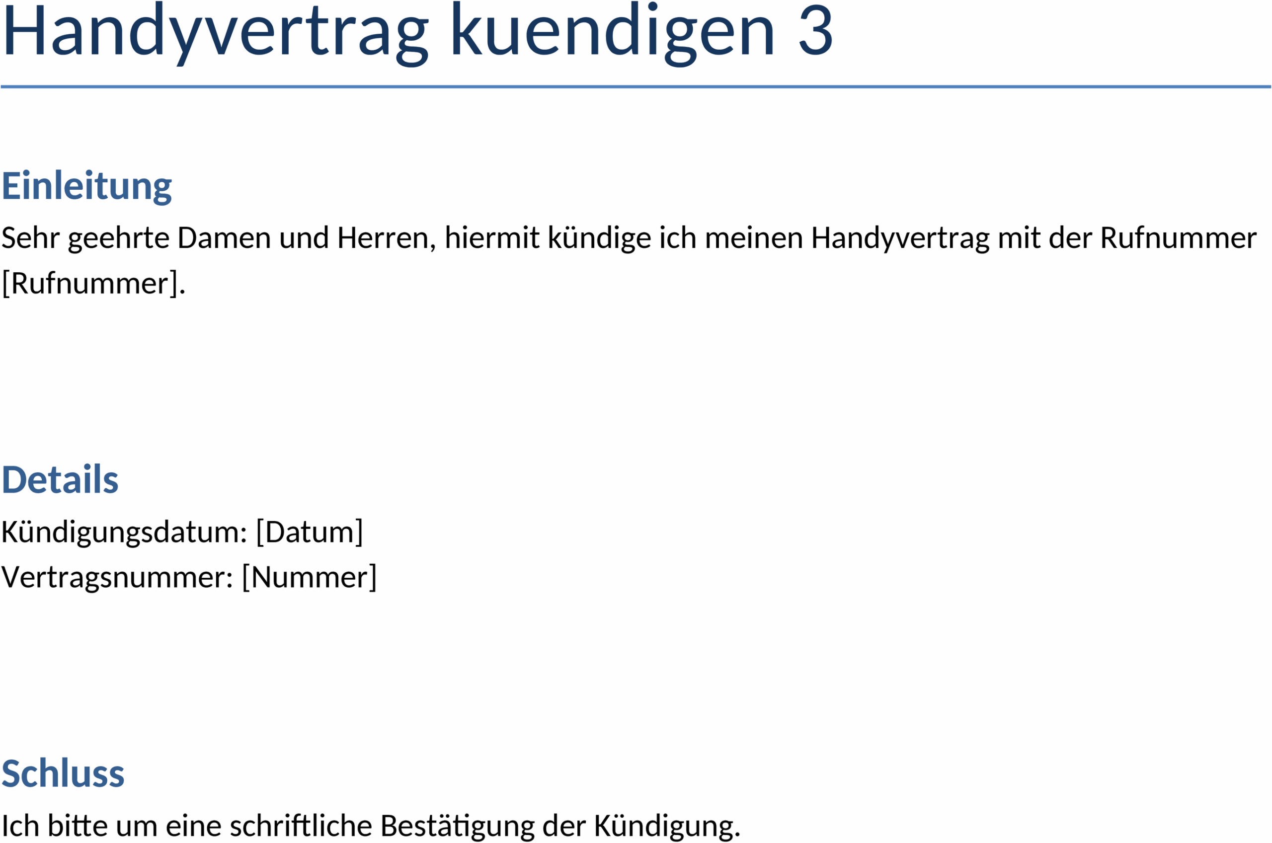 Word-Dokument: Handyvertrag Kündigen Vorlage