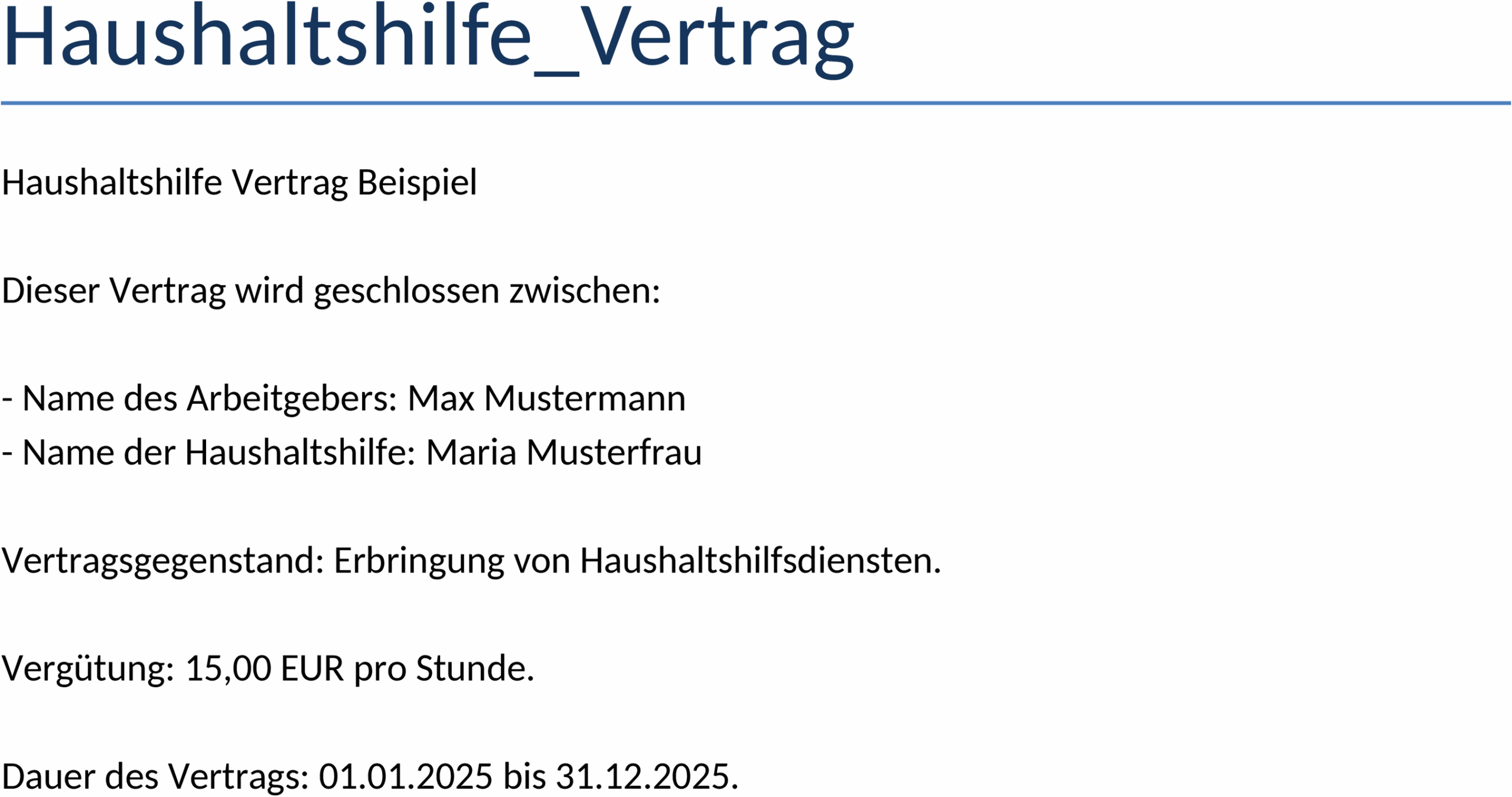 Word-Dokument Vorlage Haushaltshilfe-Vertrag