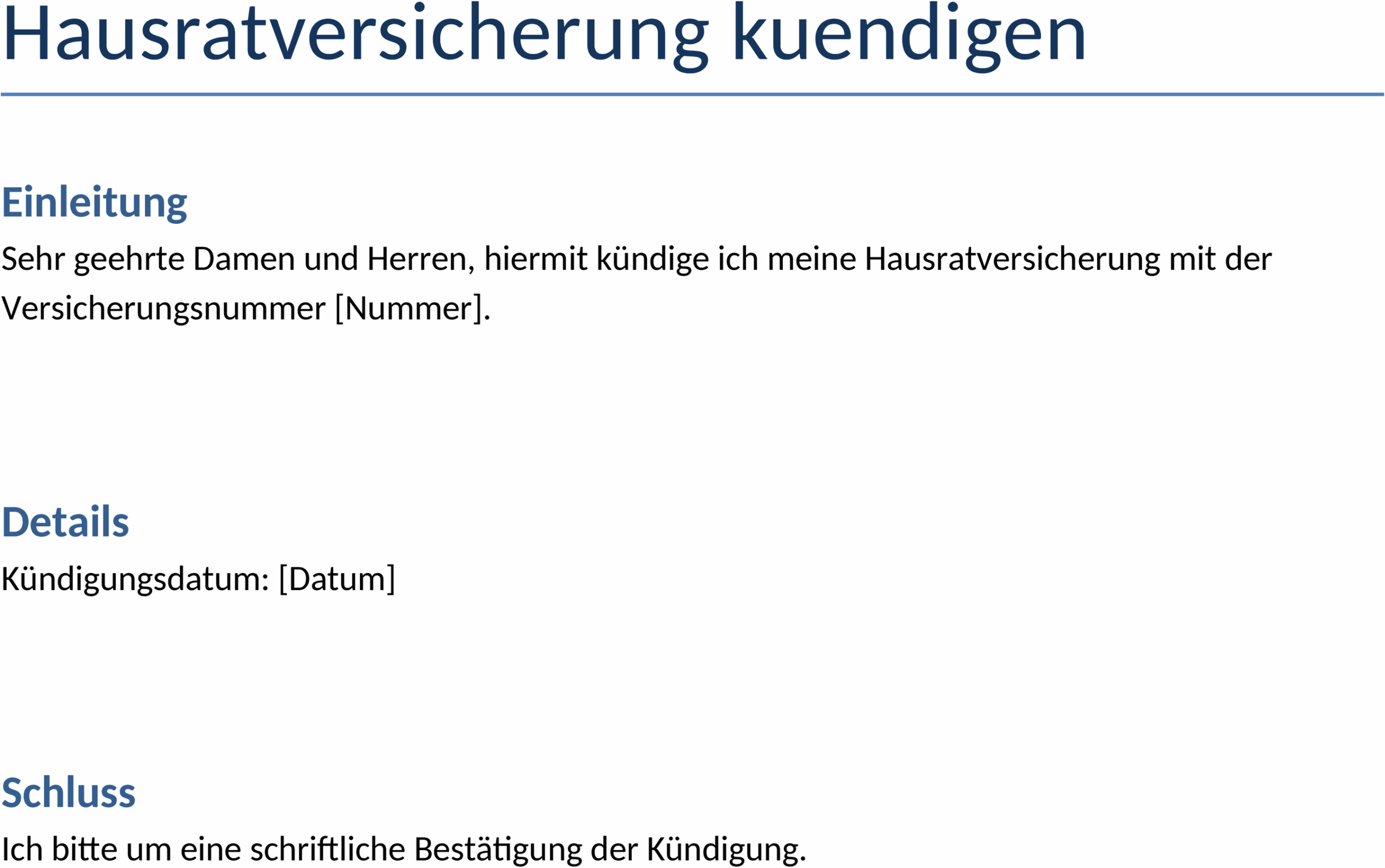 Hausratversicherung Kündigen Word-Vorlage