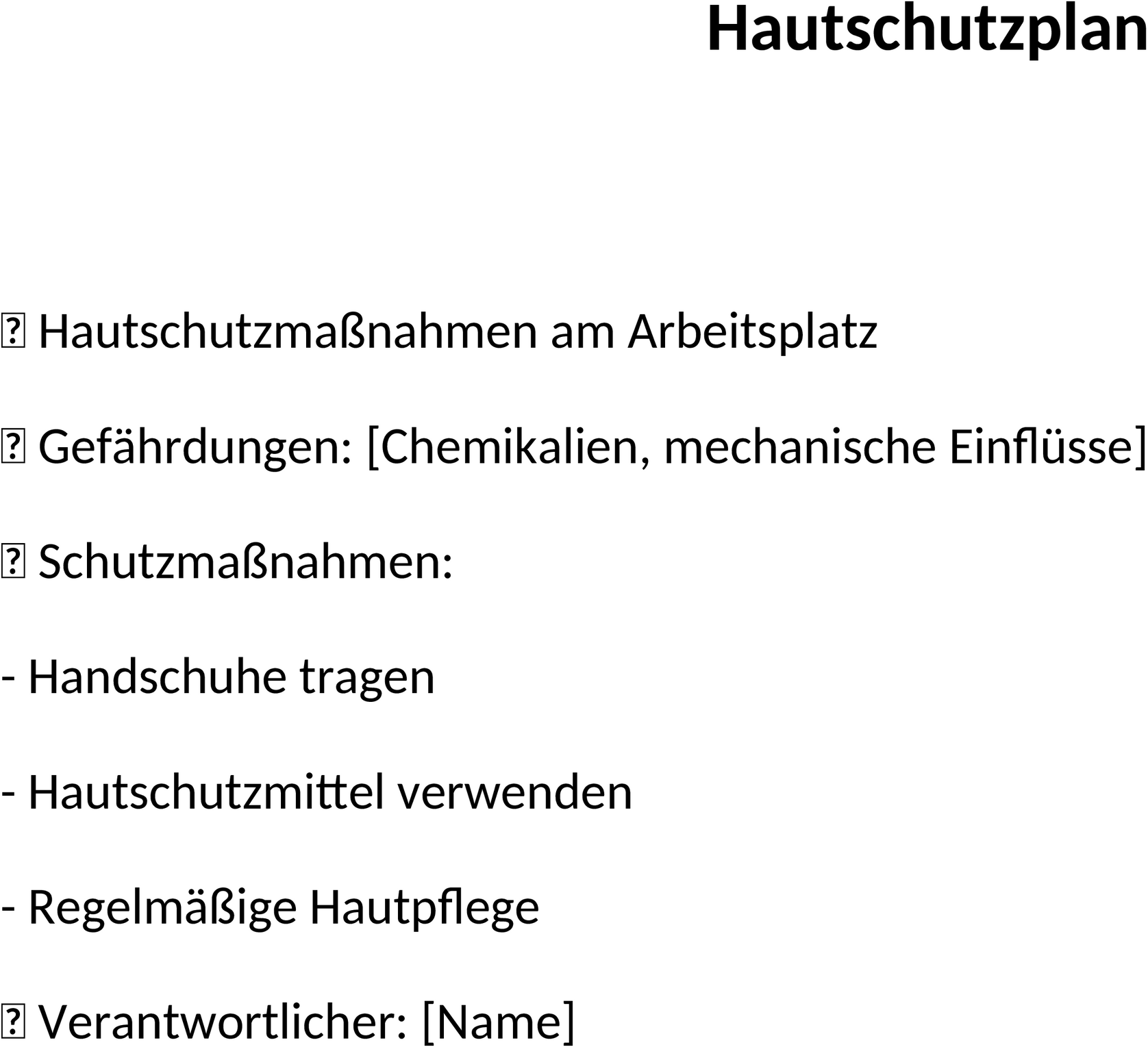 Hautschutzplan Word Vorlage