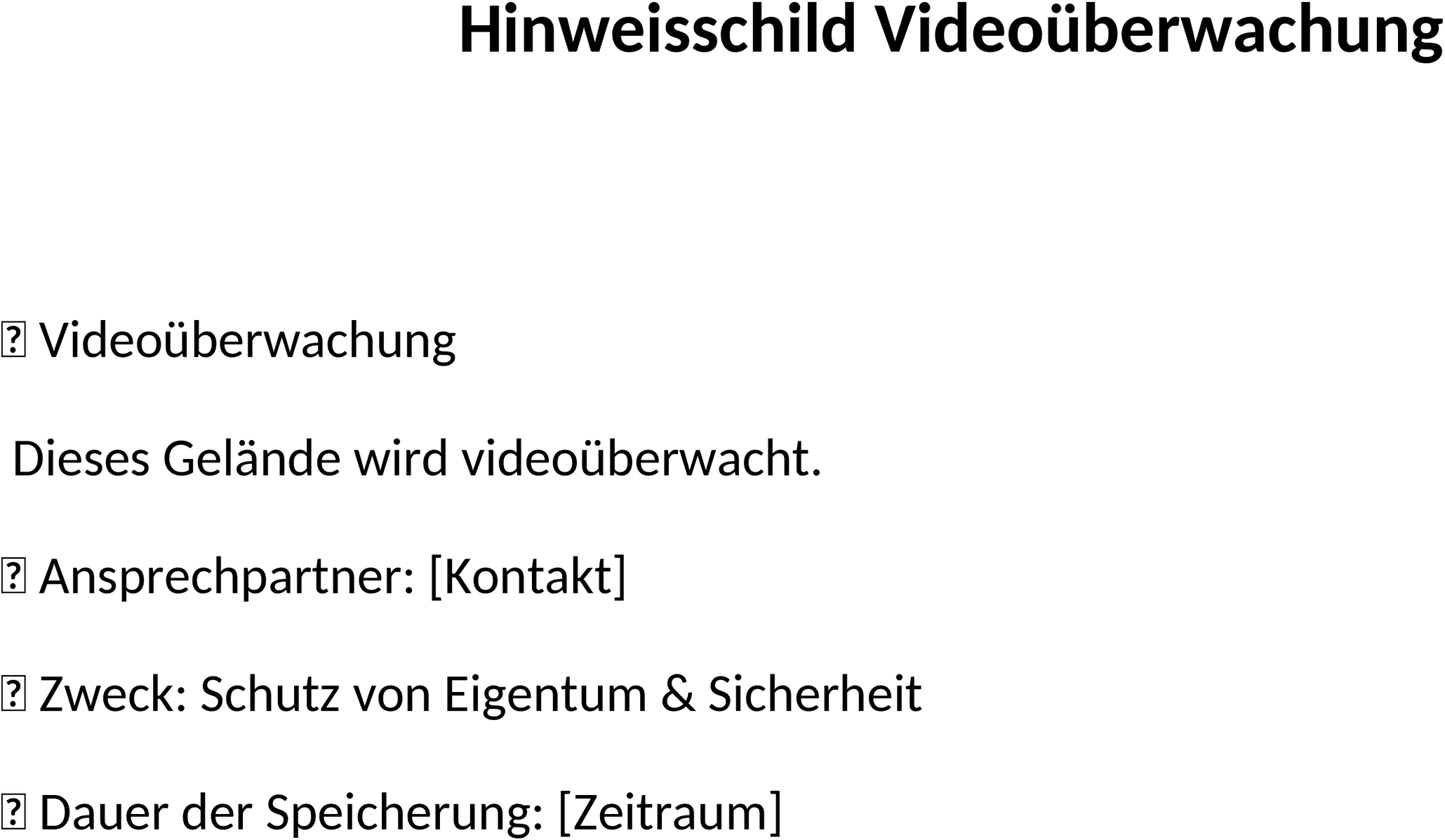 Word-Template für Hinweisschilder zur Videoueberwachung