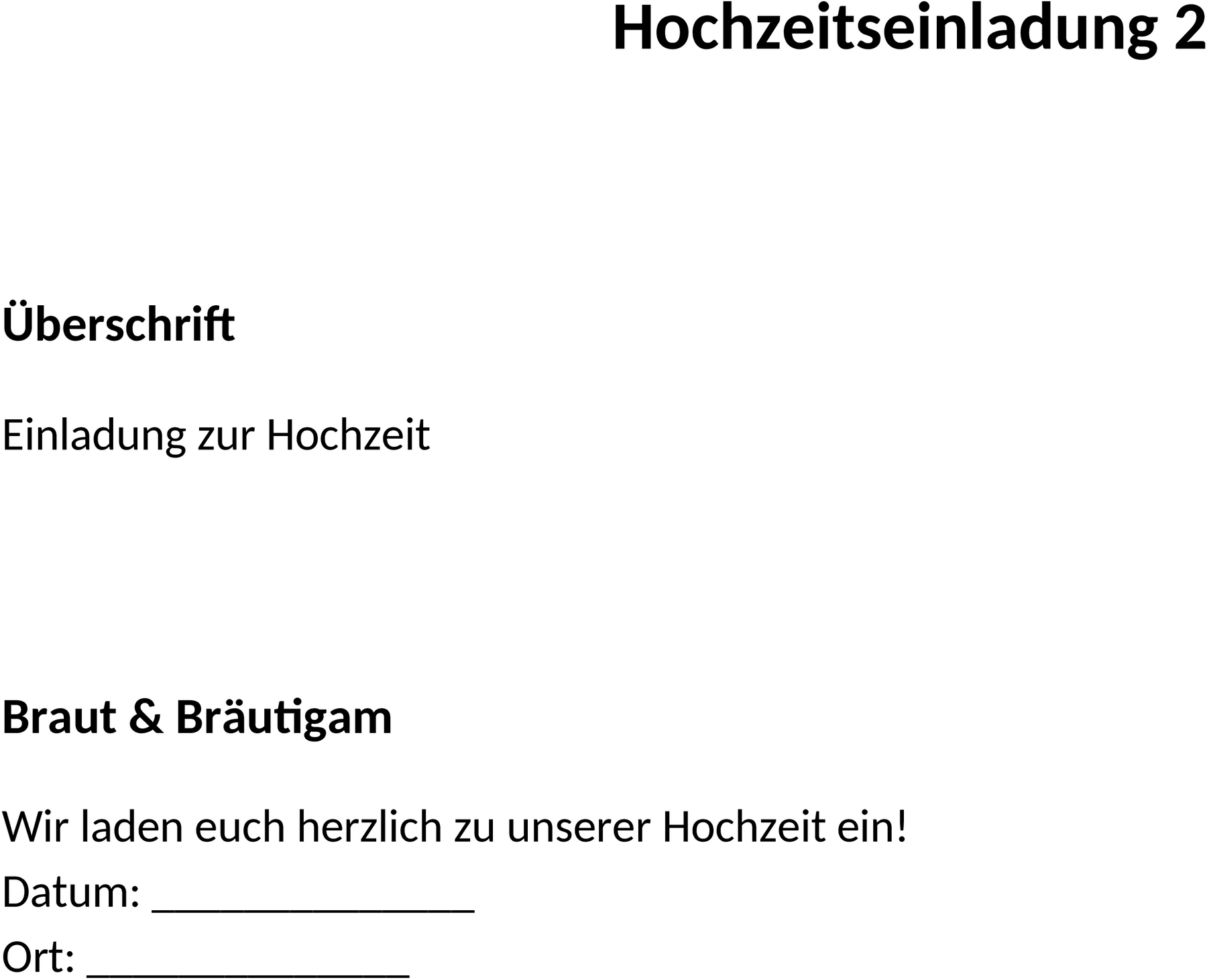 Hochzeitseinladung Word-Datei für Einladungen