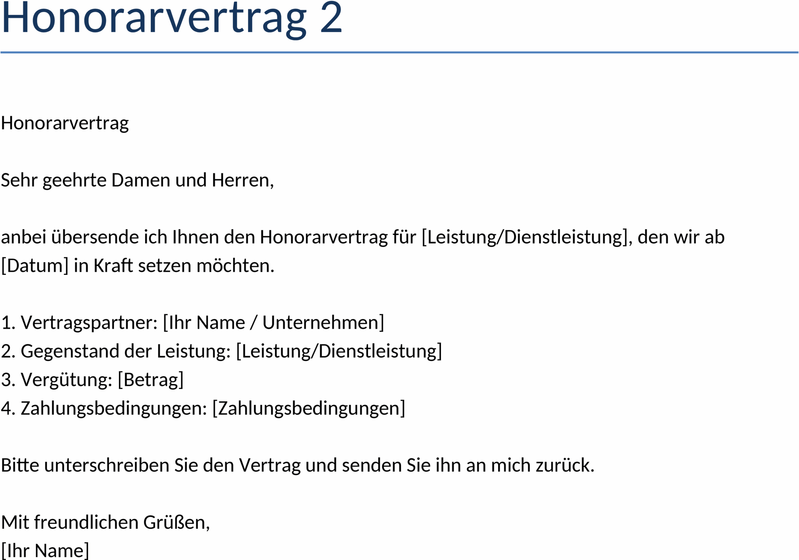 Honorarvertrag Word-Dokument