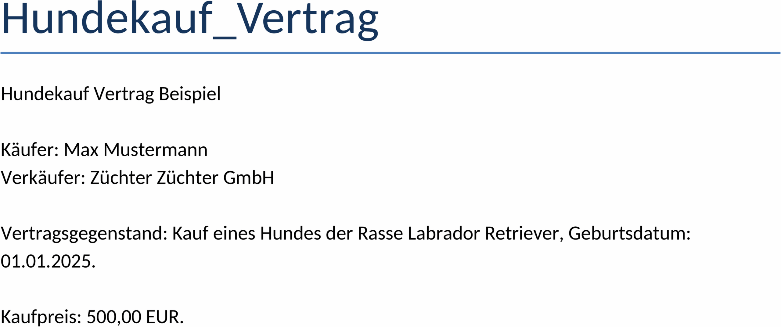 Hundekauf Vertrag Word-Datei