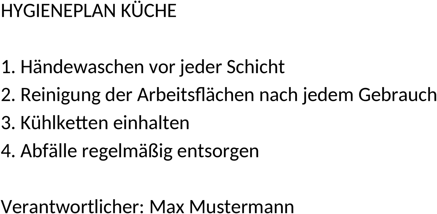 Hygieneplan für Küche - Word Vorlagendatei